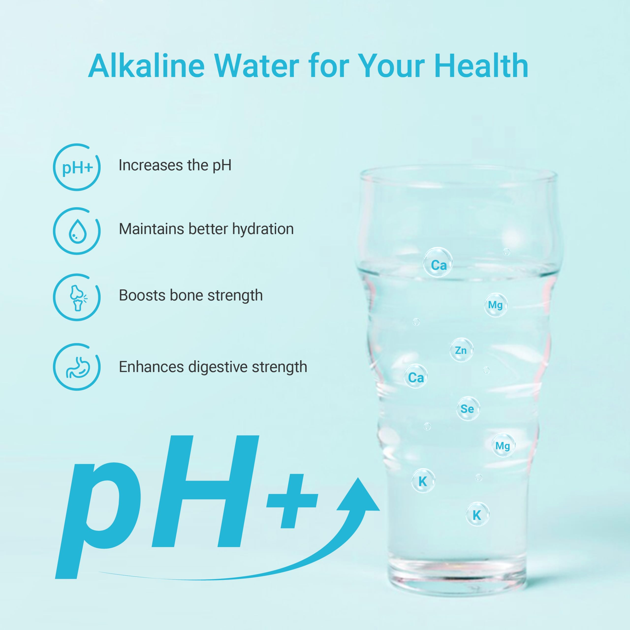 Aqua Crest alkaline water filter pouring demonstrates crisp, improved-taste water.