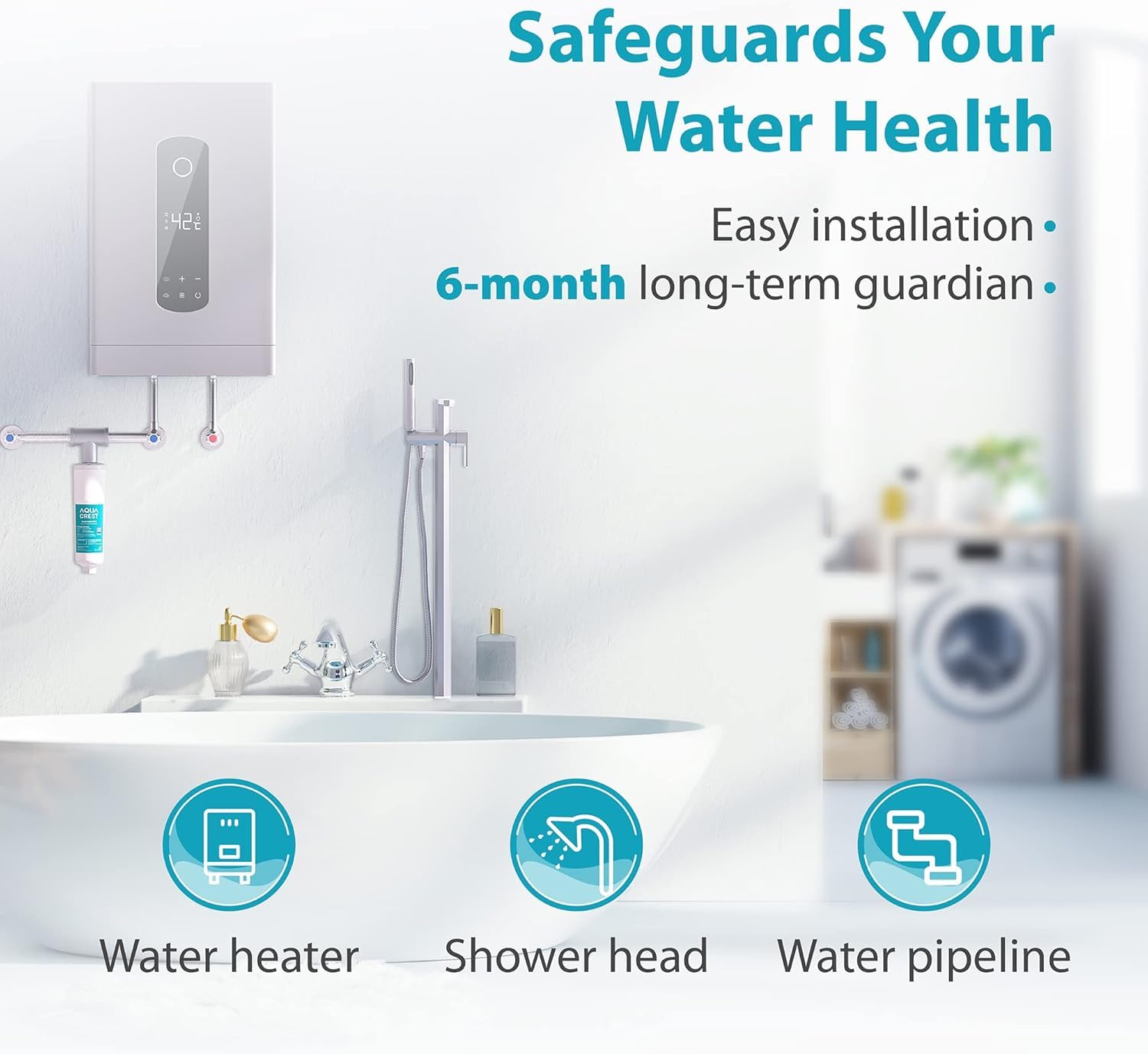 AQUA CREST AP431 AP430SS installed on cold-water line for heater supply.
