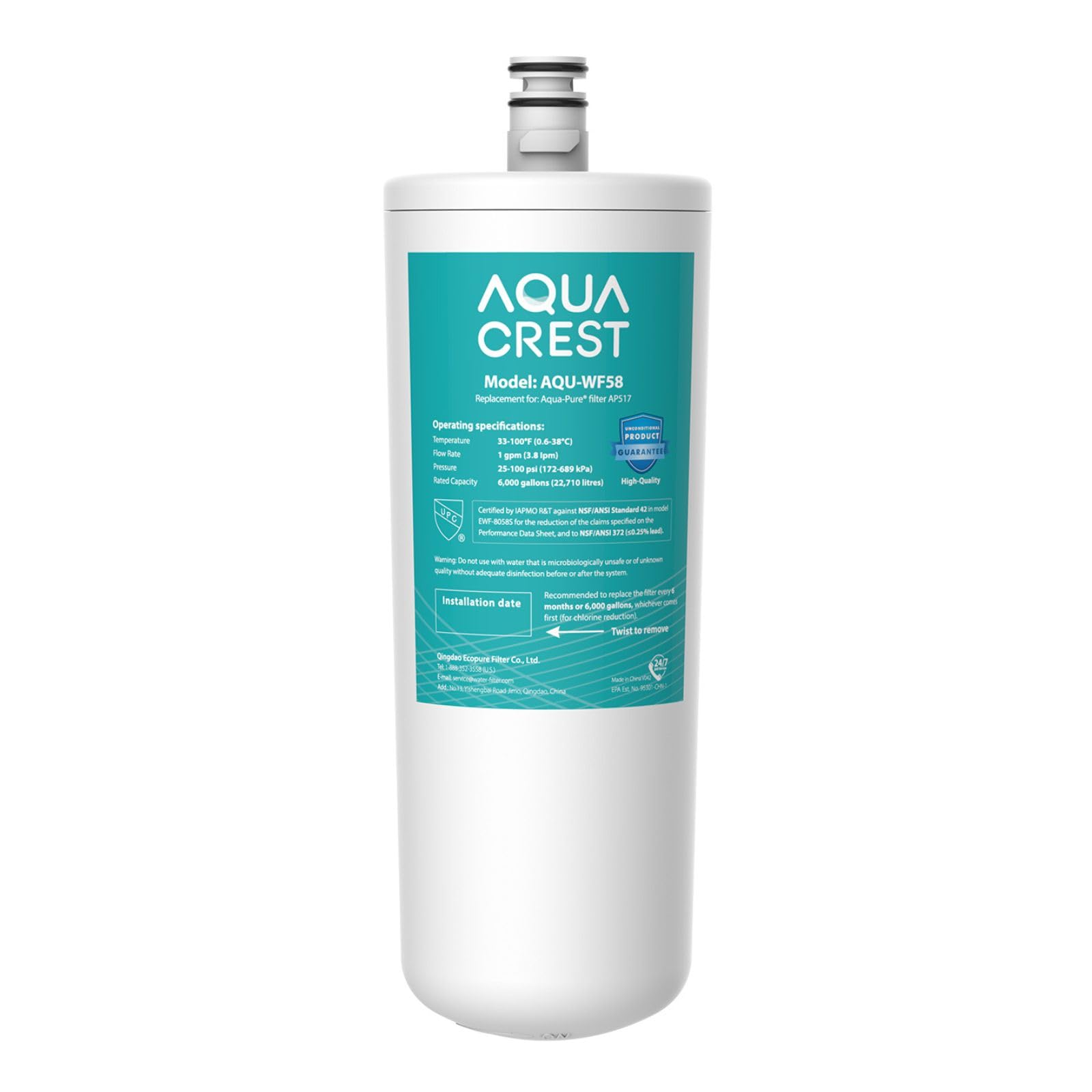 Aqua Crest AP517 under-sink filter pouring water for pure, refreshing cold water