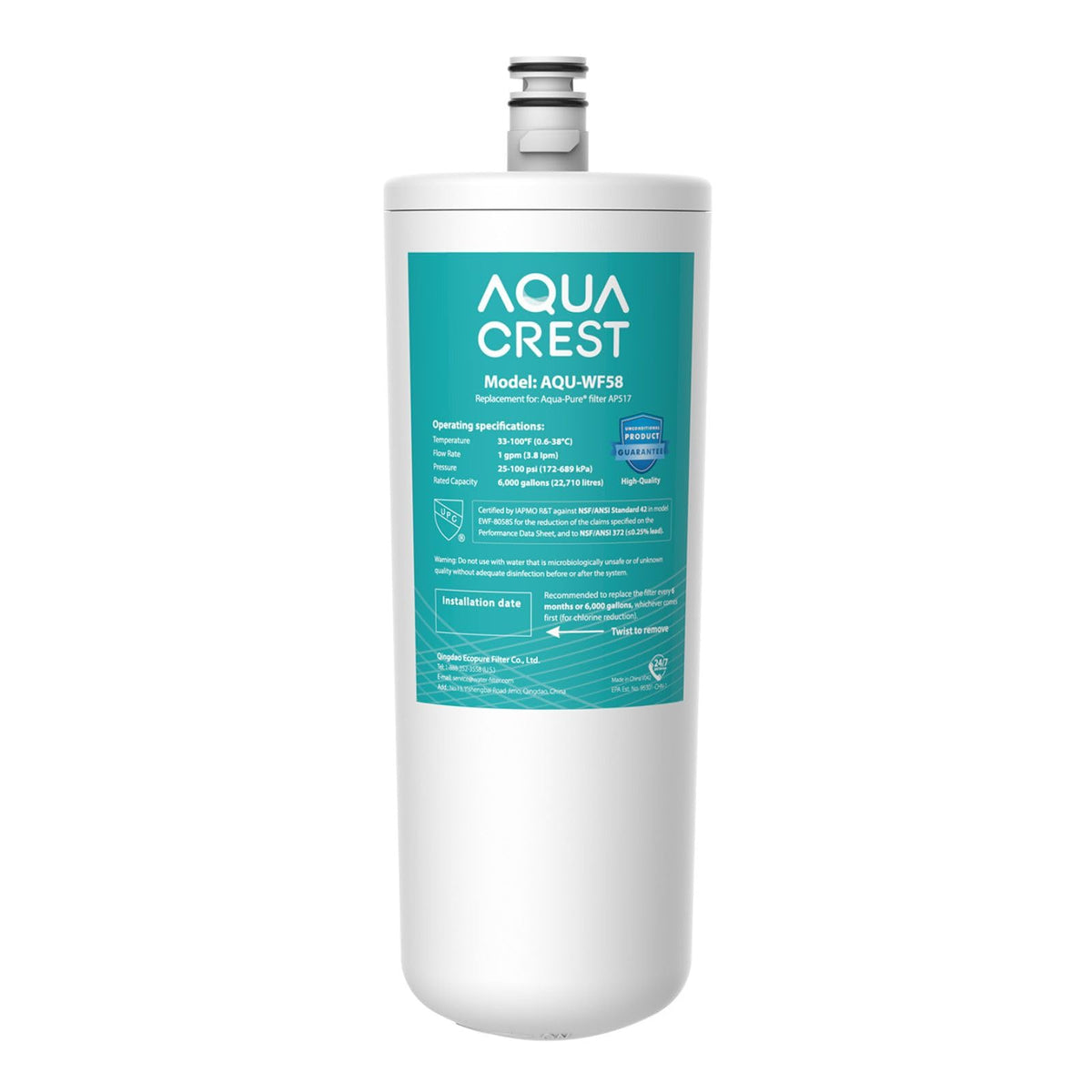 Aqua Crest AP517 under-sink filter pouring water for pure, refreshing cold water