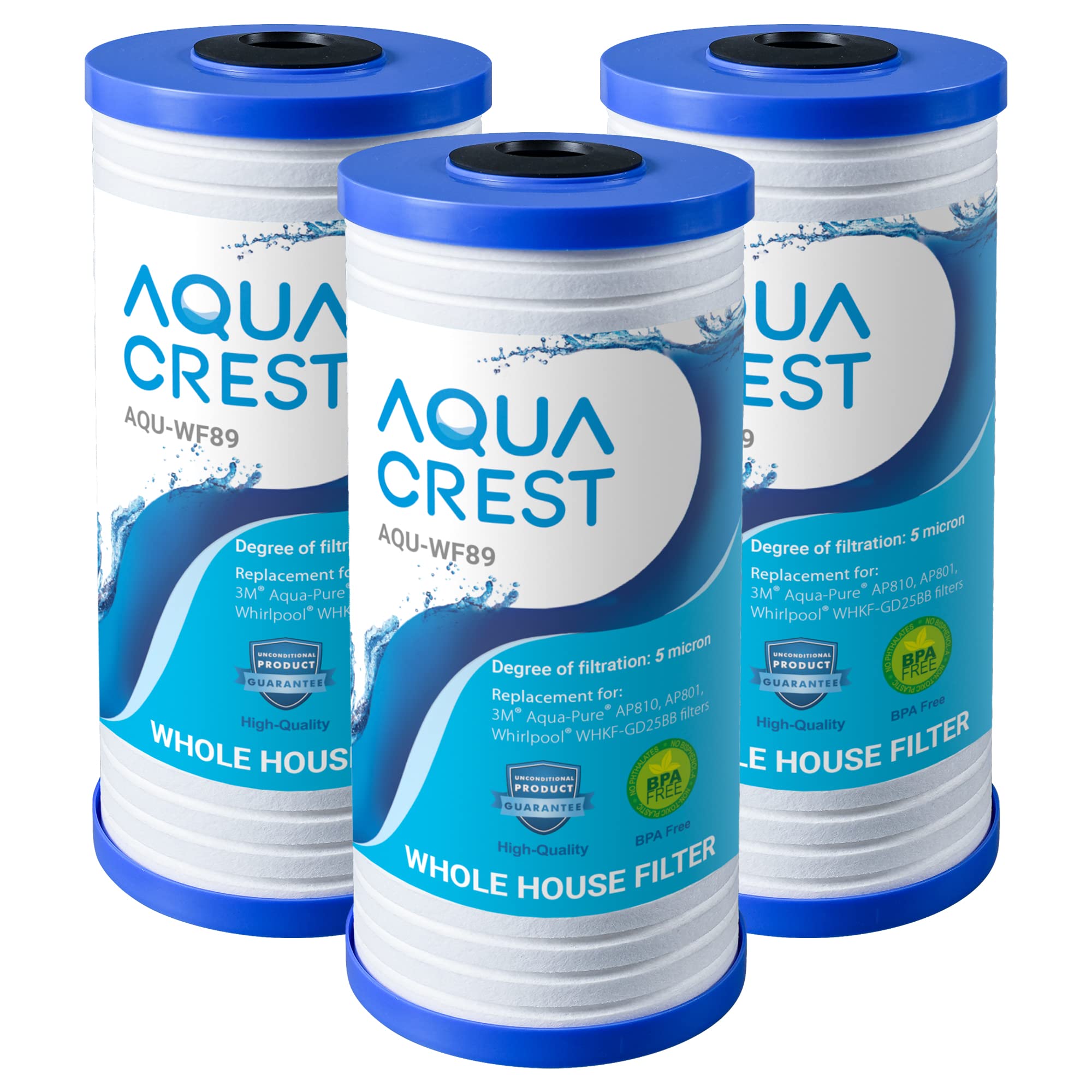 Aqua Crest AP810 three-pack filter bundle for whole-house filtration.