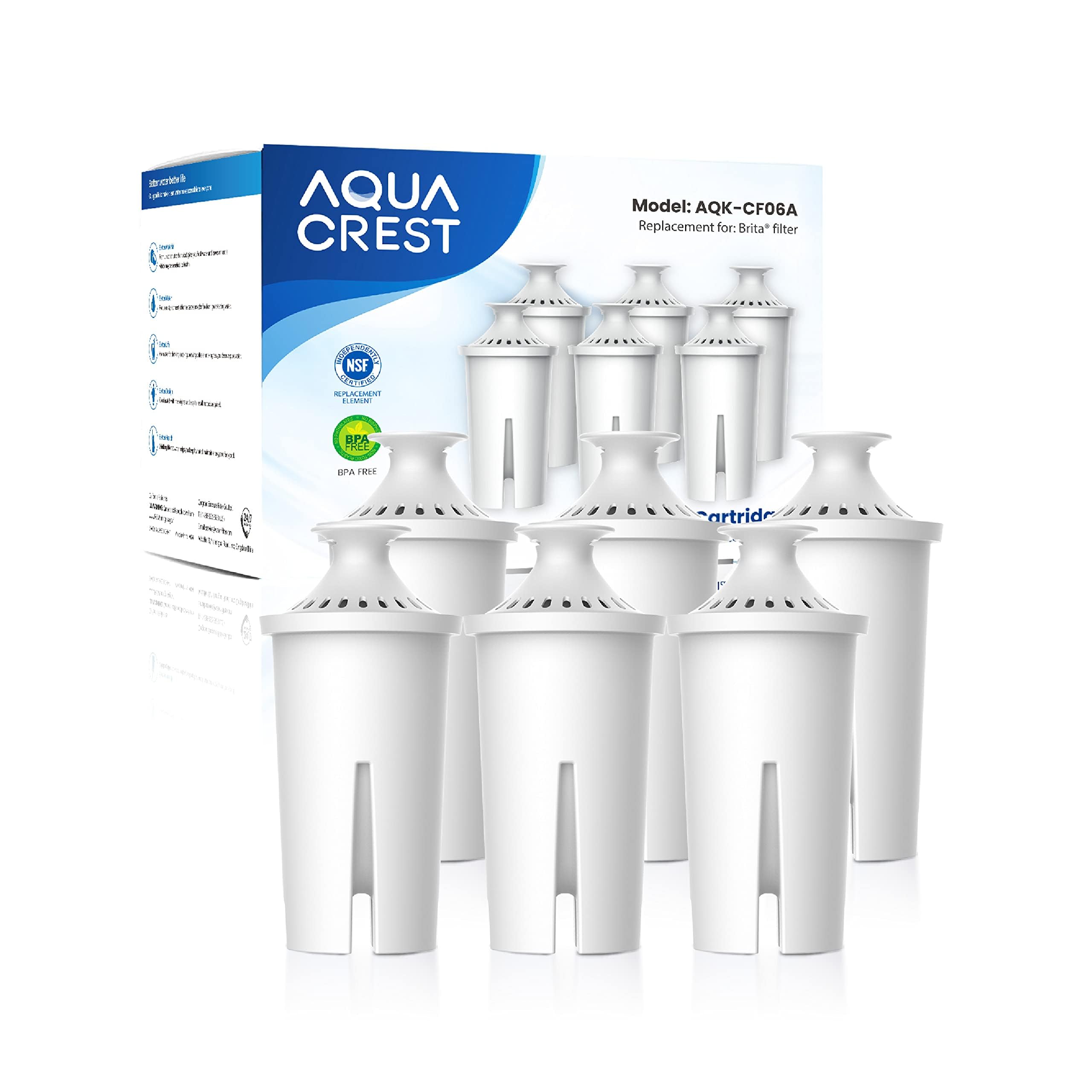 AQUA CREST Brita filter replacement ready to install in a pitcher.