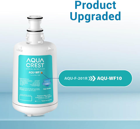 A Aqua Crest cartridge shows NSF/ANSI 42 certification label.