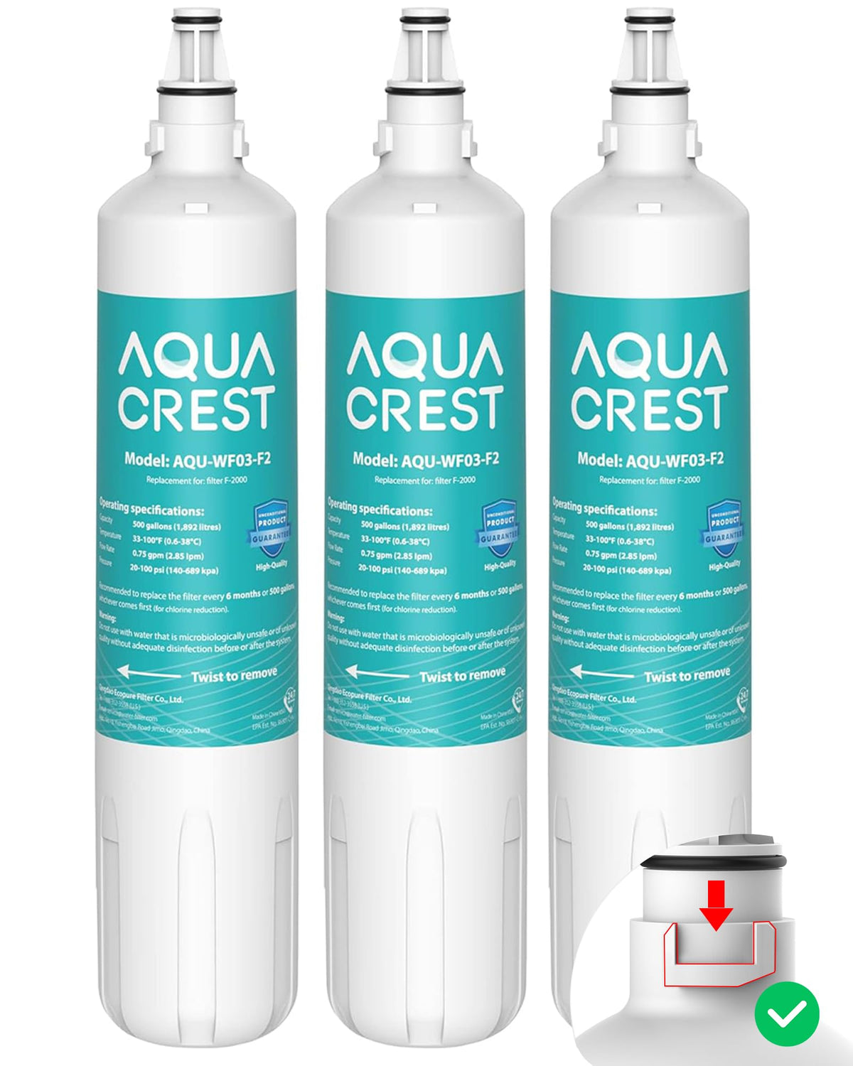Aqua Crest F-2000 filter cartridge for chlorine reduction and clean water