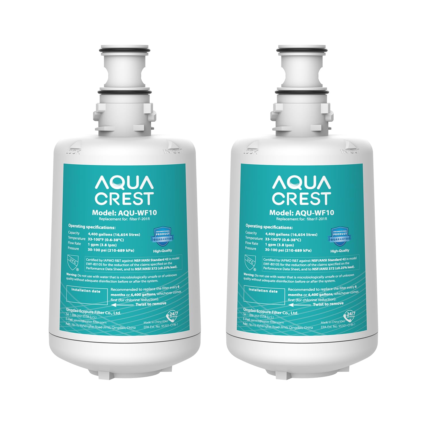 Aqua Crest F-201R pack-2 filter cartridge improves taste and odor.