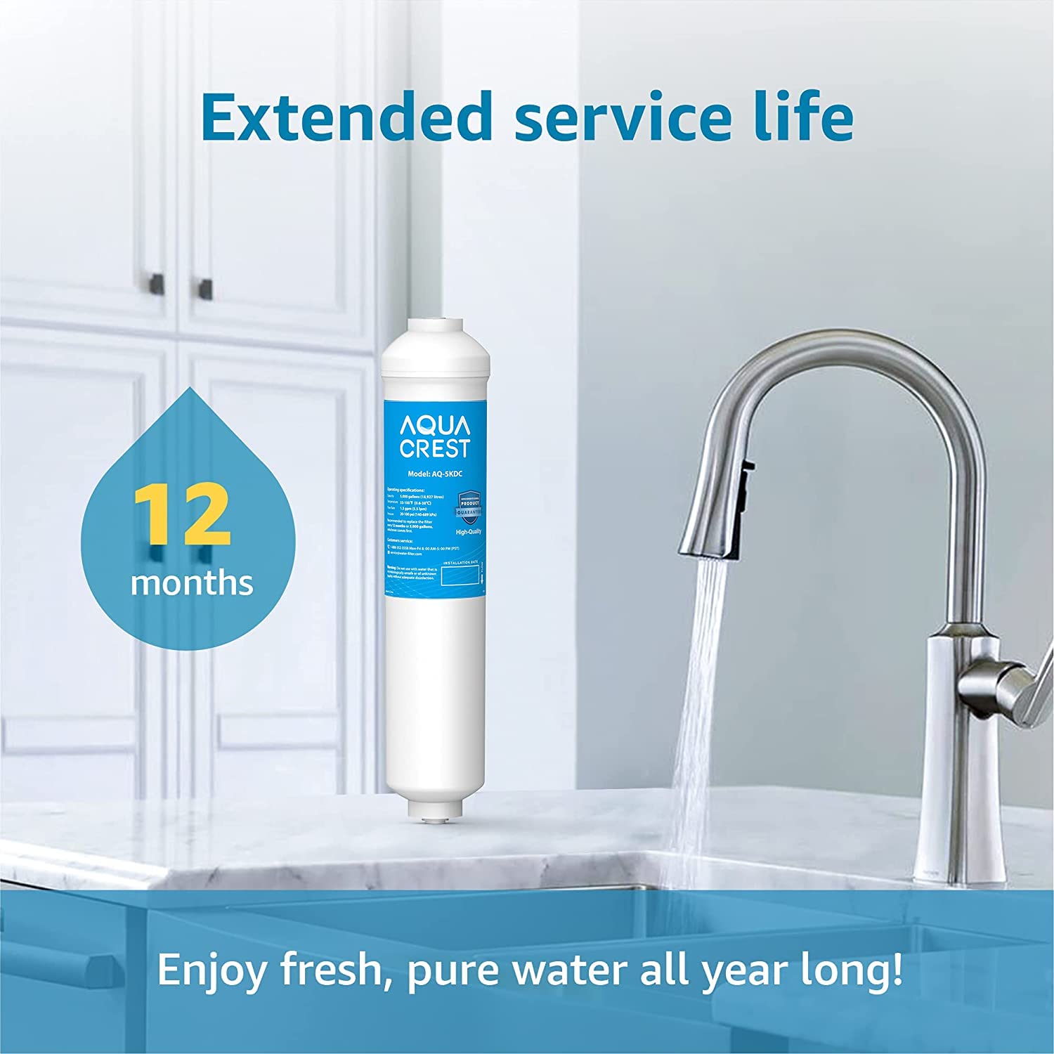 Aqua Crest filter cartridge with 5,000-gallon capacity for long use