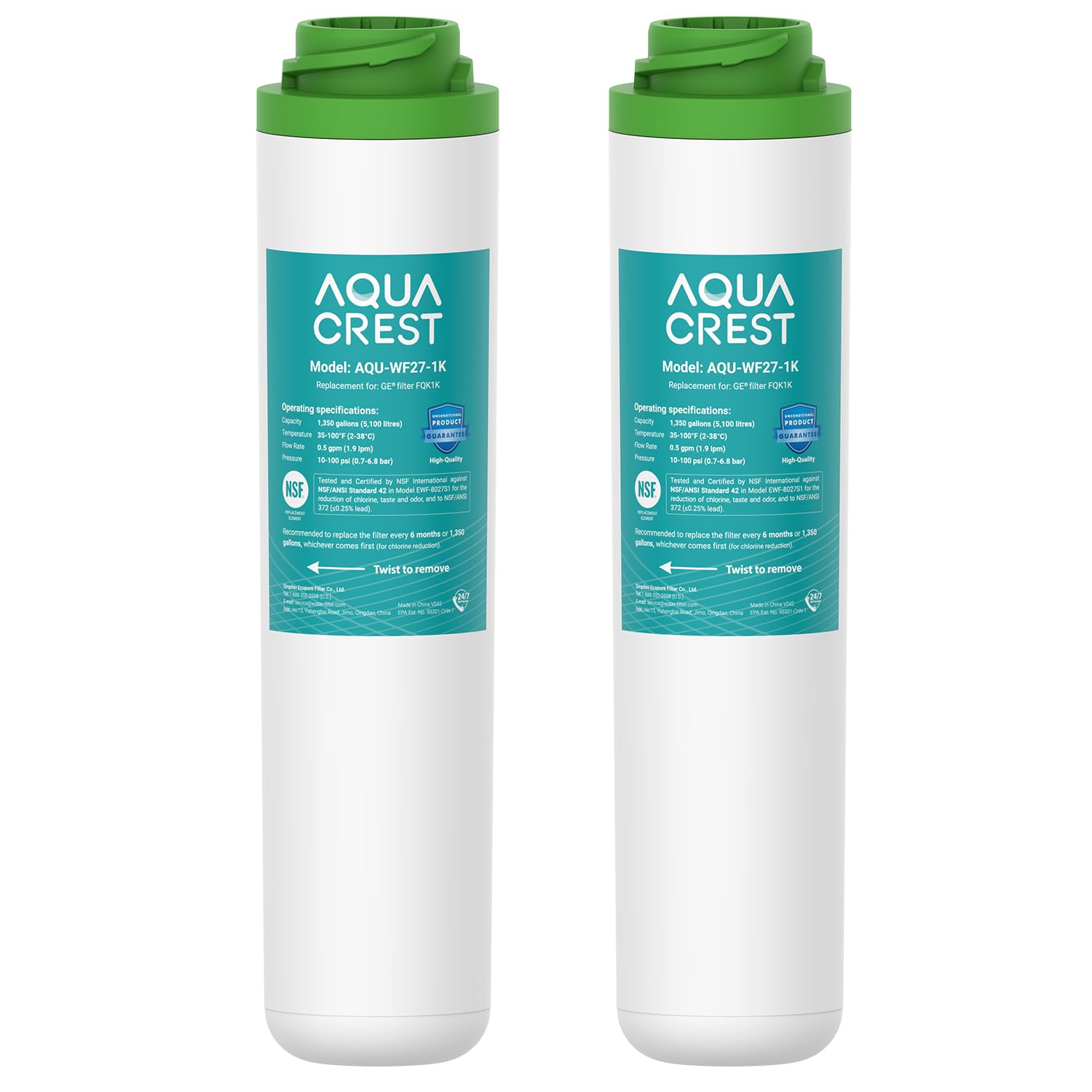 AQUA CREST FQK1K under-sink filter pack-2 for fresher water at home