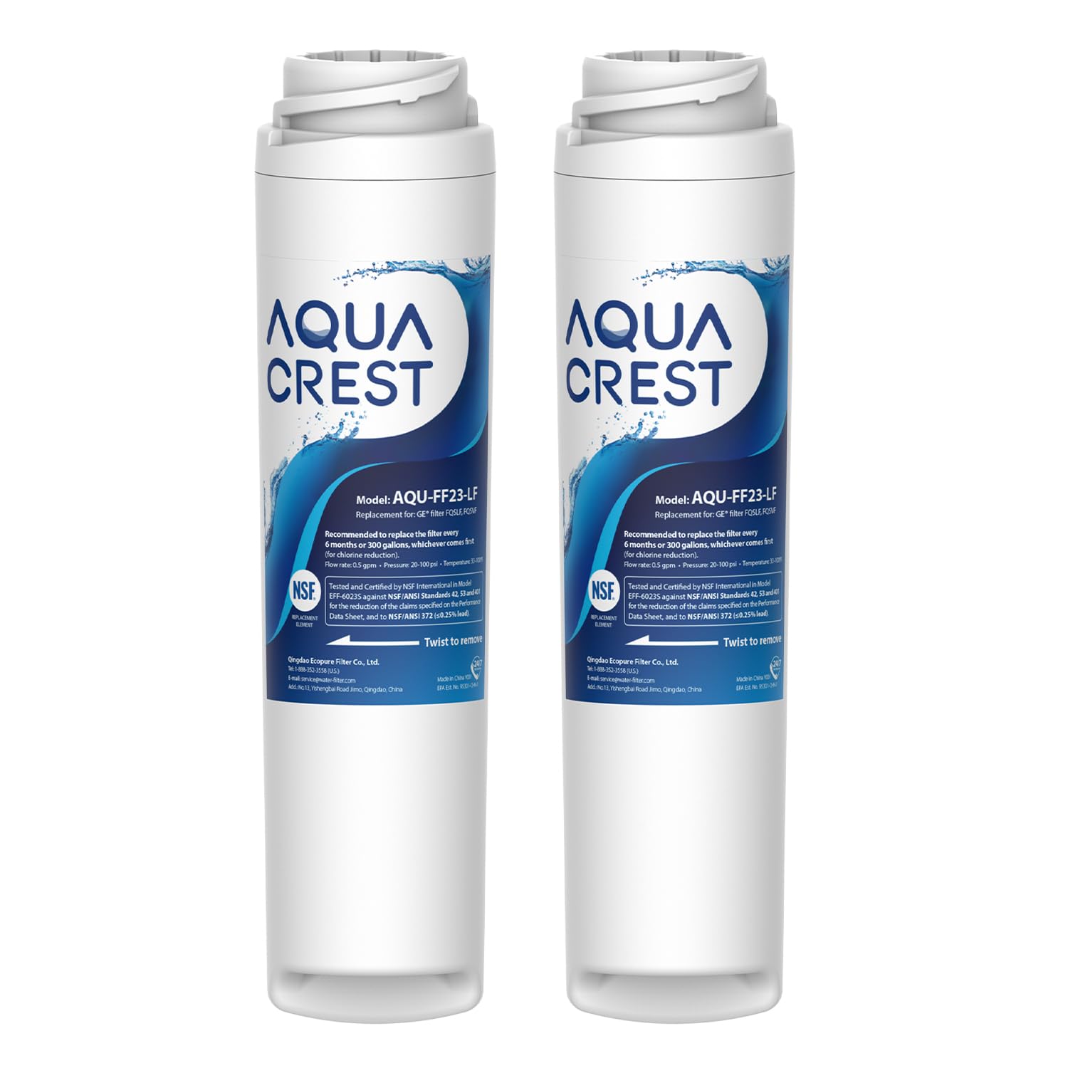 AQUA CREST FQSLF bottle-pour shows filtered water for crisp taste at home.