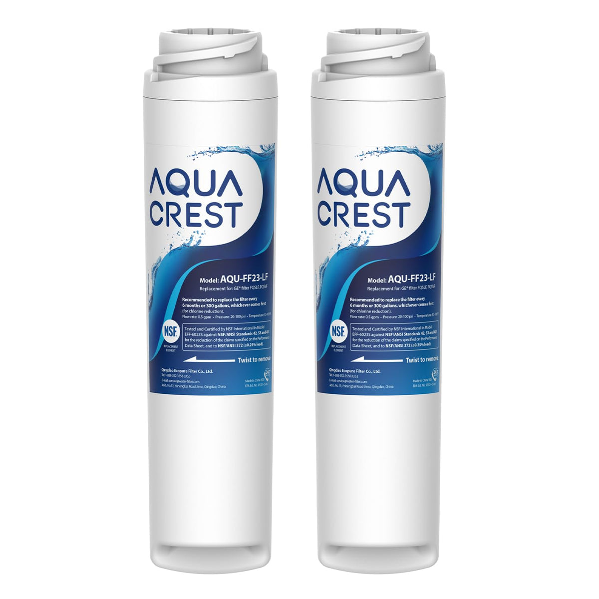 AQUA CREST FQSLF bottle-pour shows filtered water for crisp taste at home.
