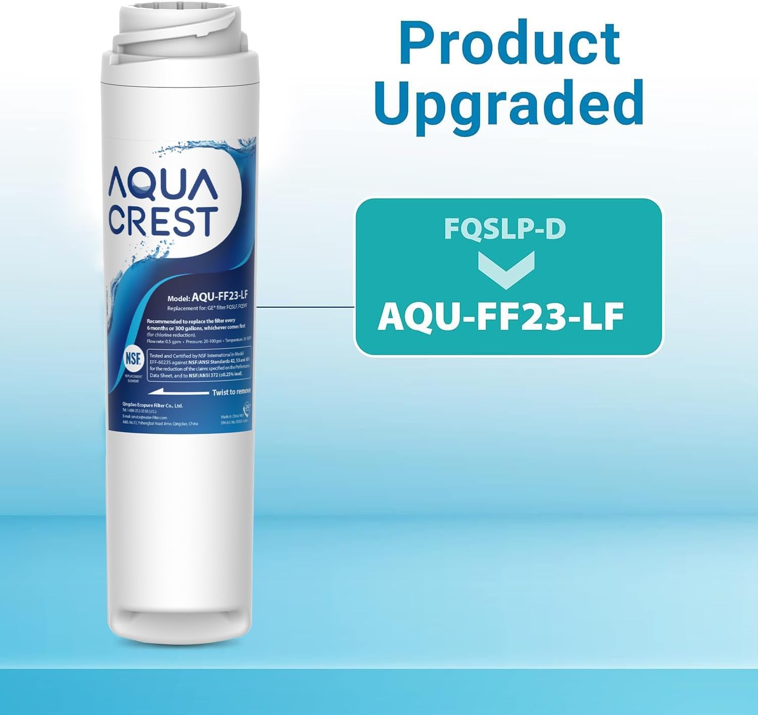 AQUA CREST FQSLF replacement-filter-closeup highlights a compact, easy-to-install design.