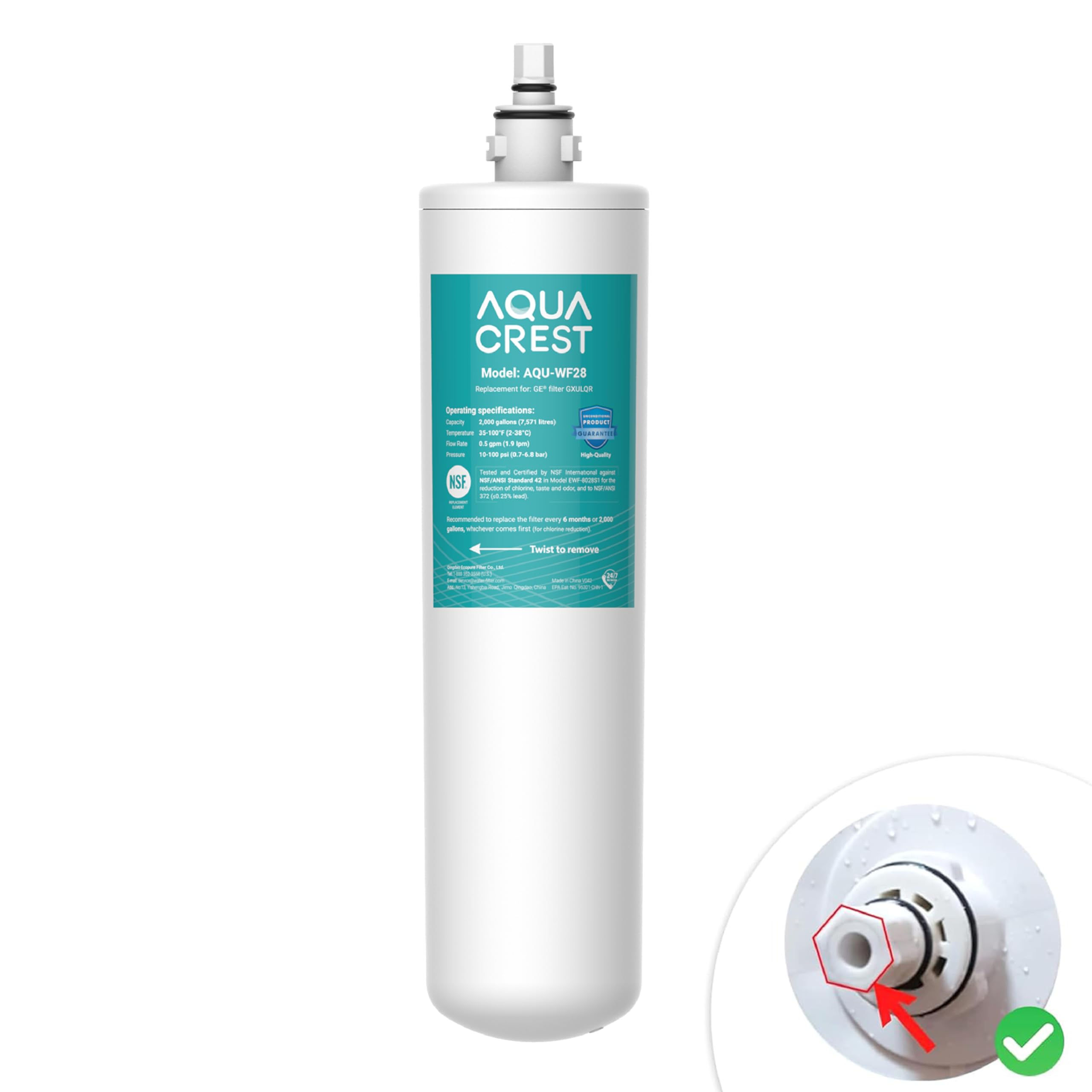 Aqua Crest GXULQR front view showing a compact under-sink filter for fresher water