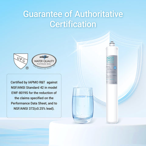 Aqua Crest I2000 certification label confirms IAPMO standards
