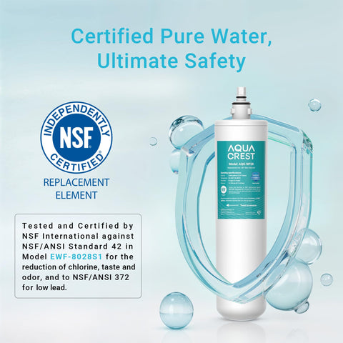 Aqua Crest NSF/ANSI-certified filter badge indicating trusted performance.