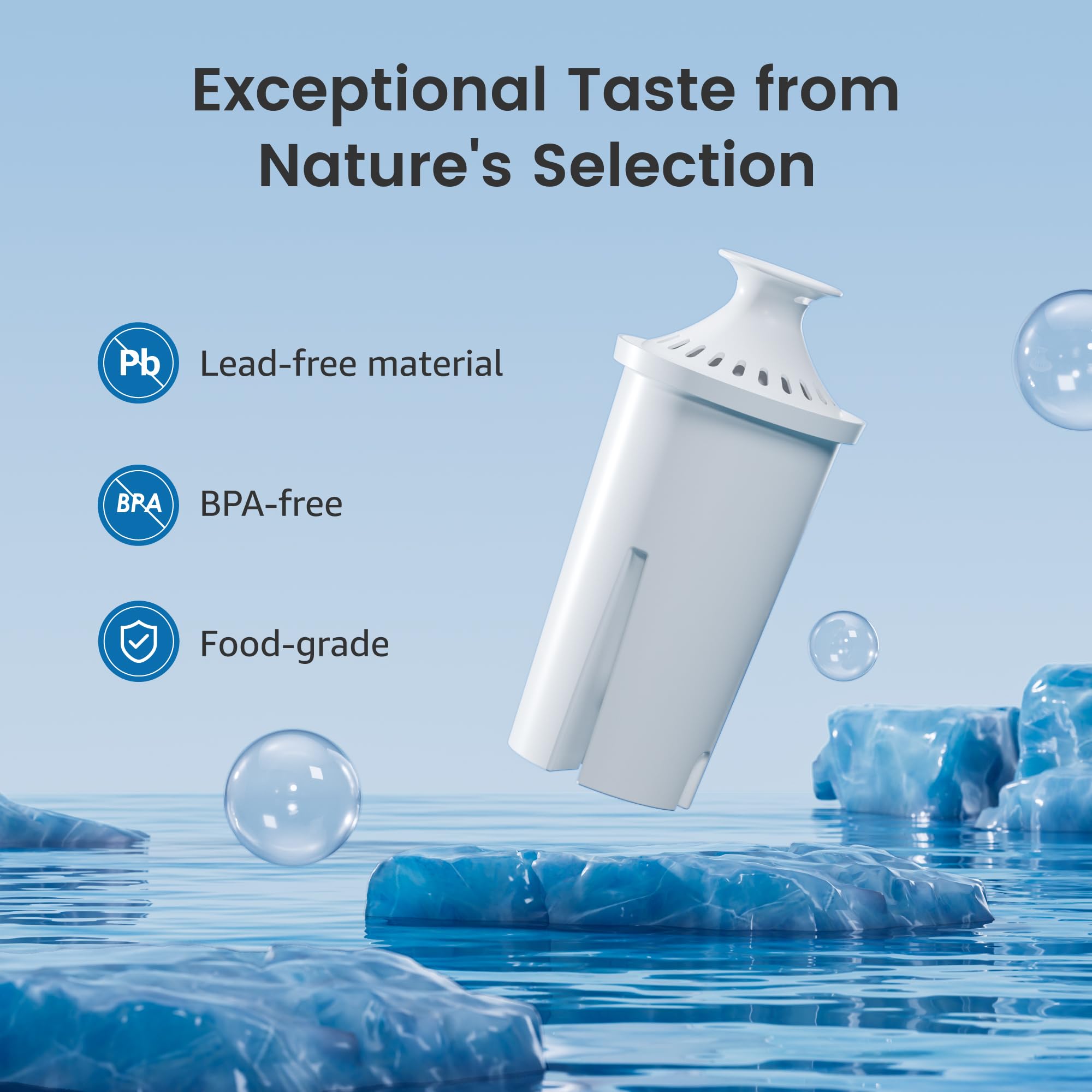 AQUA CREST long-life filter shows lead-free certification label.