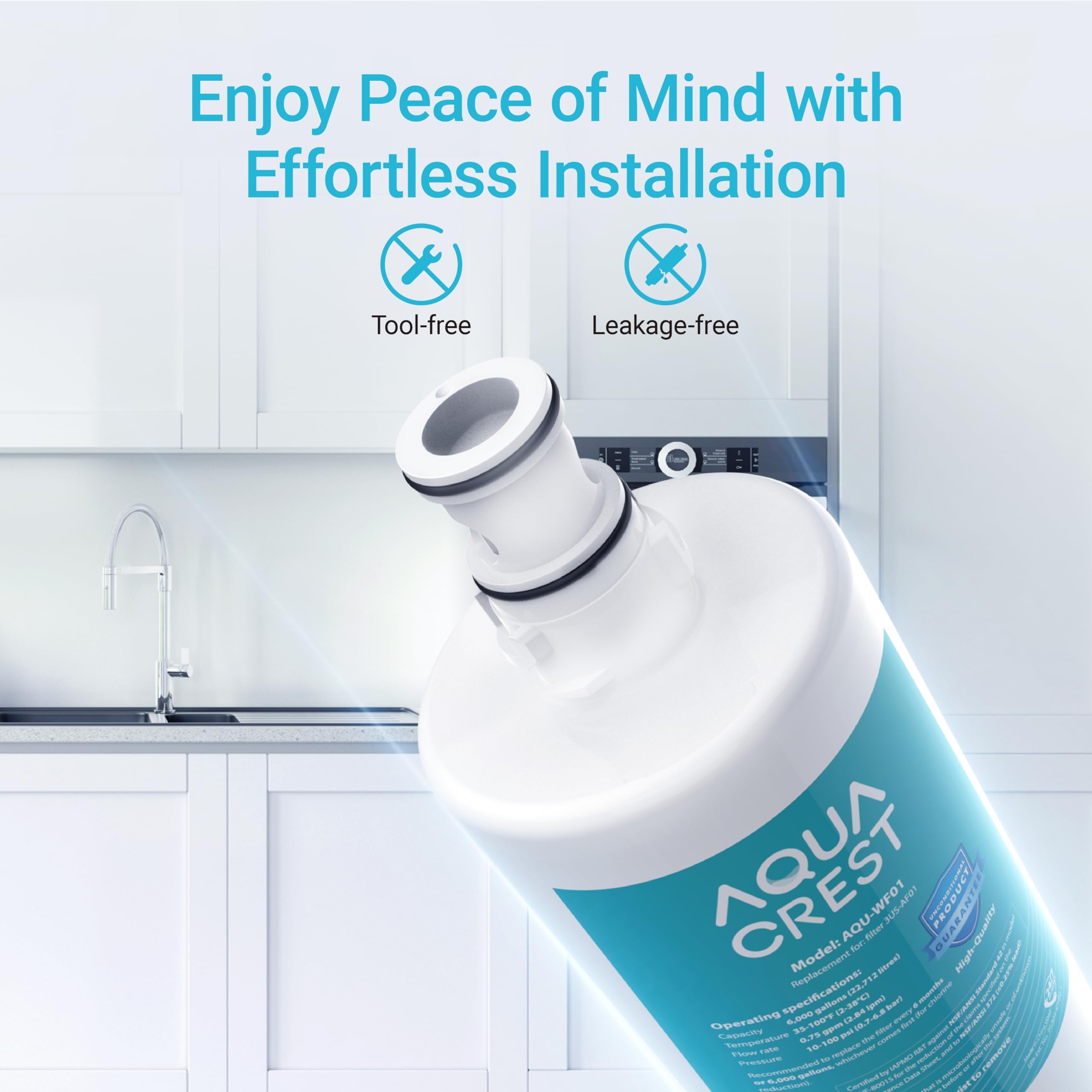 Aqua Crest packaging and included parts illustrate value and convenience.