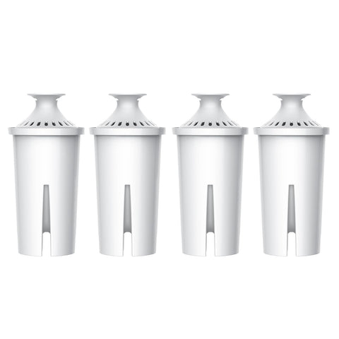 AQUA CREST replacement filter front view showing compact design for Brita compatibility.