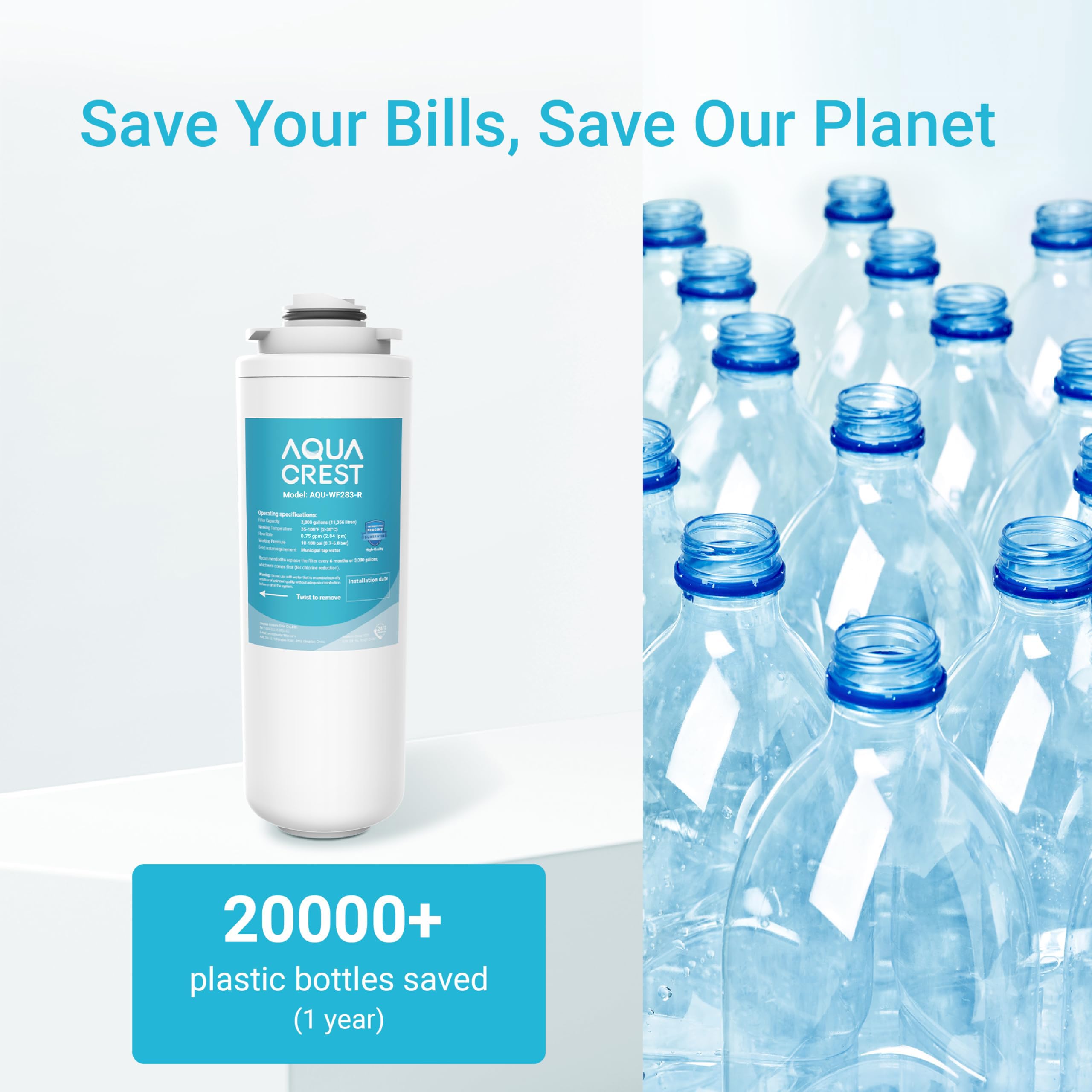 Aqua Crest WF283-R label confirms NSF/ANSI 42 compliance.