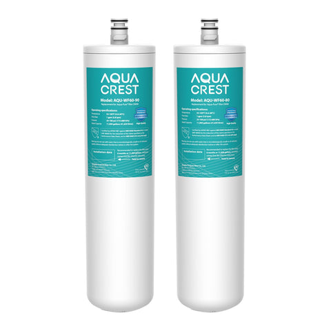AQUA CREST WF60-80/90 packaging showing quick replacement for under-sink use.