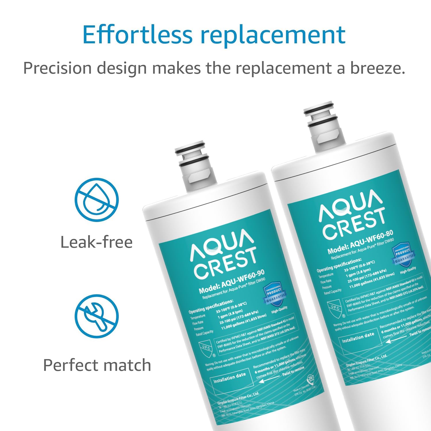 AQUA CREST WF60-80/90 under-sink installation setup for easy replacement.