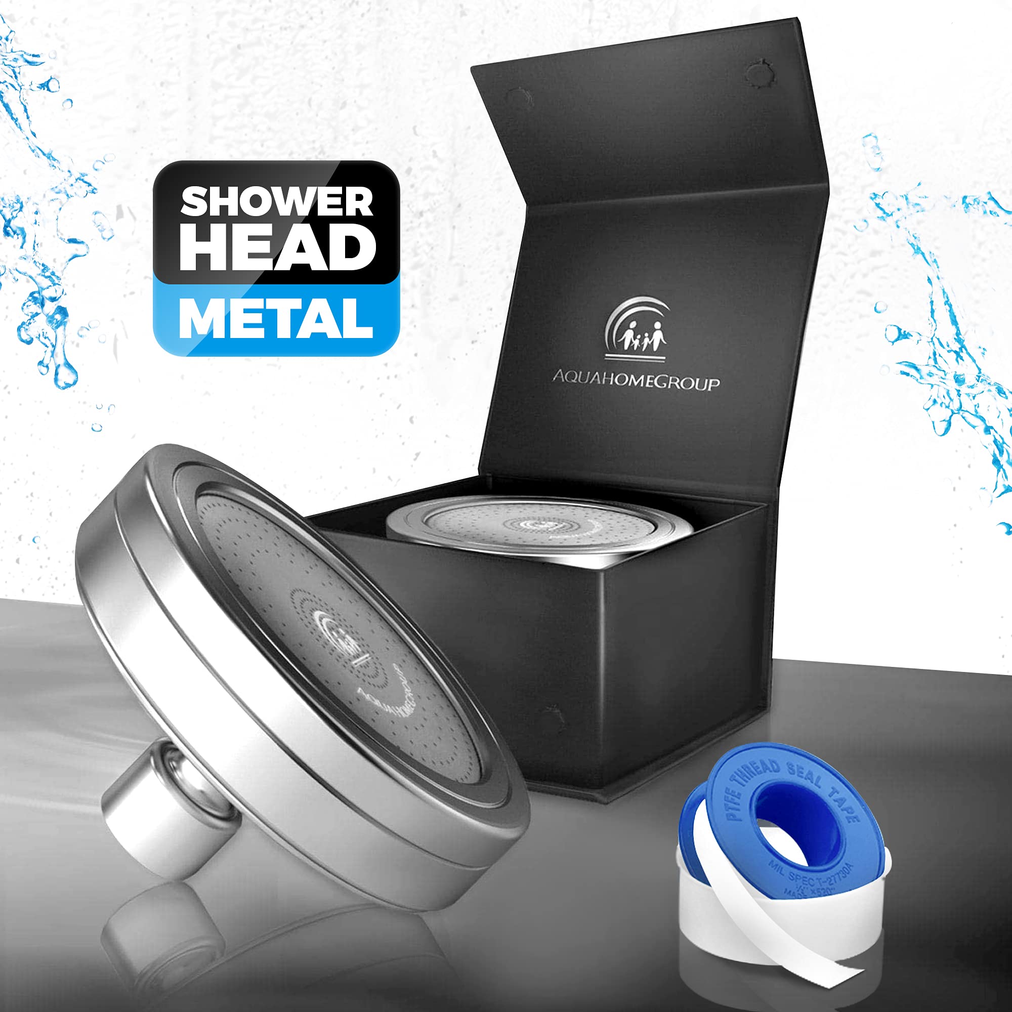 AquaHomeGroup metal finish shower head suited for home or hotel bathroom design