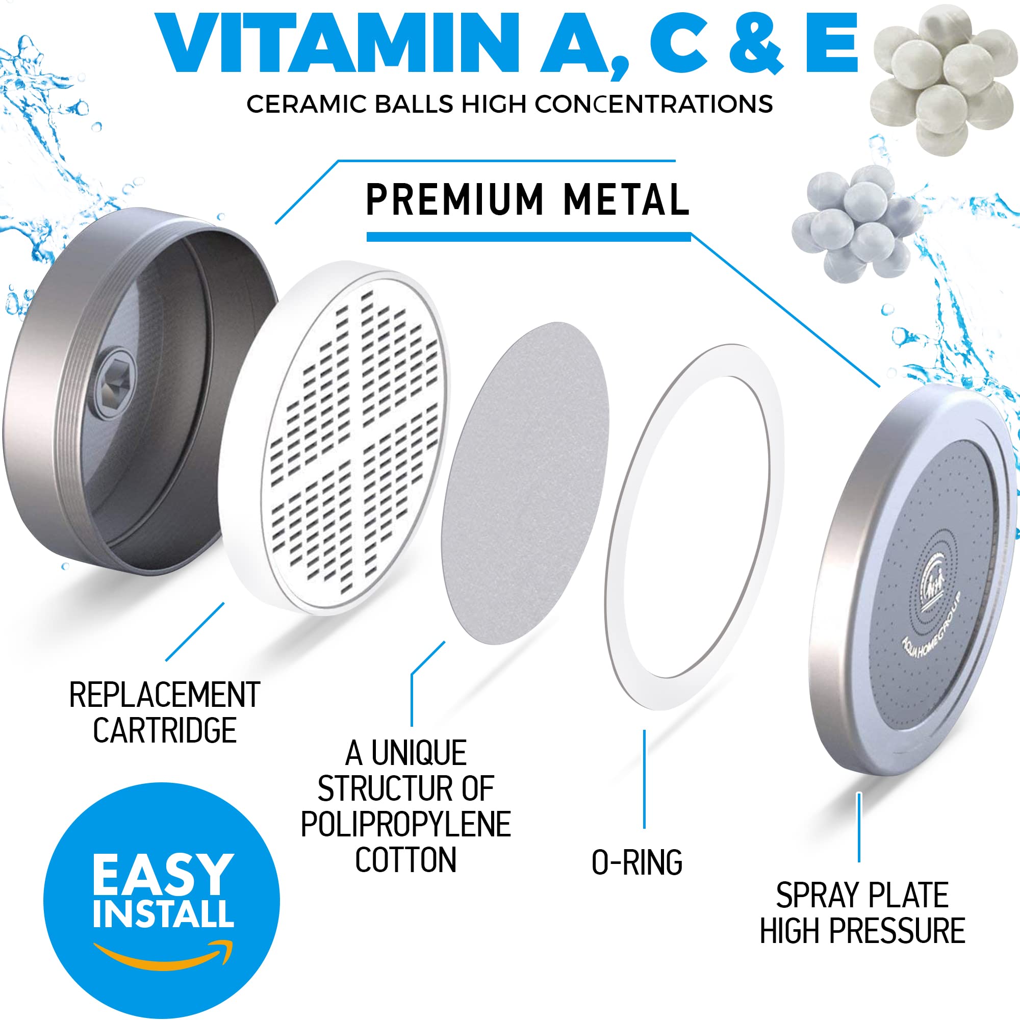 AquaHomeGroup shower head with swivel connection demonstrating adjustable water direction