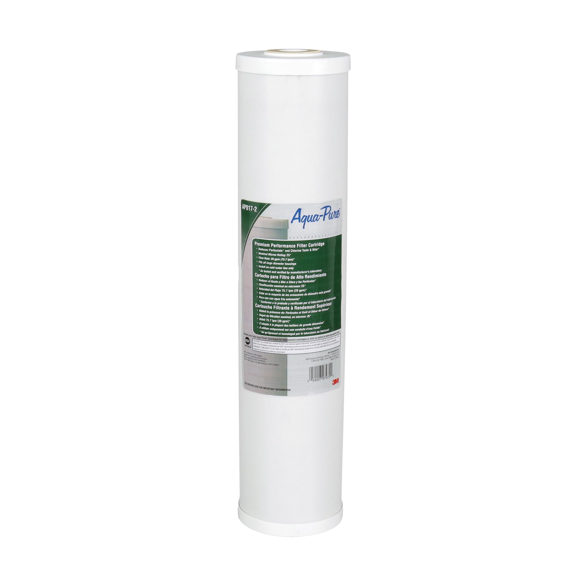 Aqua-Pure AP817-2 filter cartridge close-up showing grooved surface for longer life