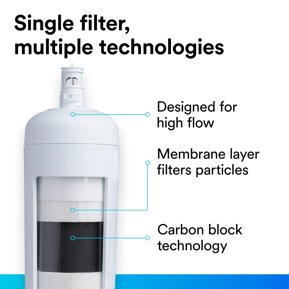 Aqua-Pure FF101 carbon-block filtration reduces chlorine and VOCs for crisper water.