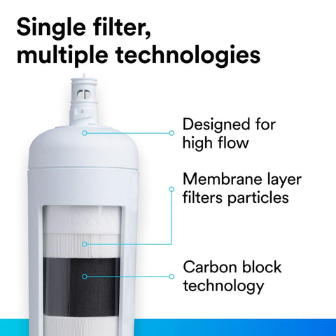 Aqua-Pure FF101 carbon-block filtration reduces chlorine and VOCs for crisper water.