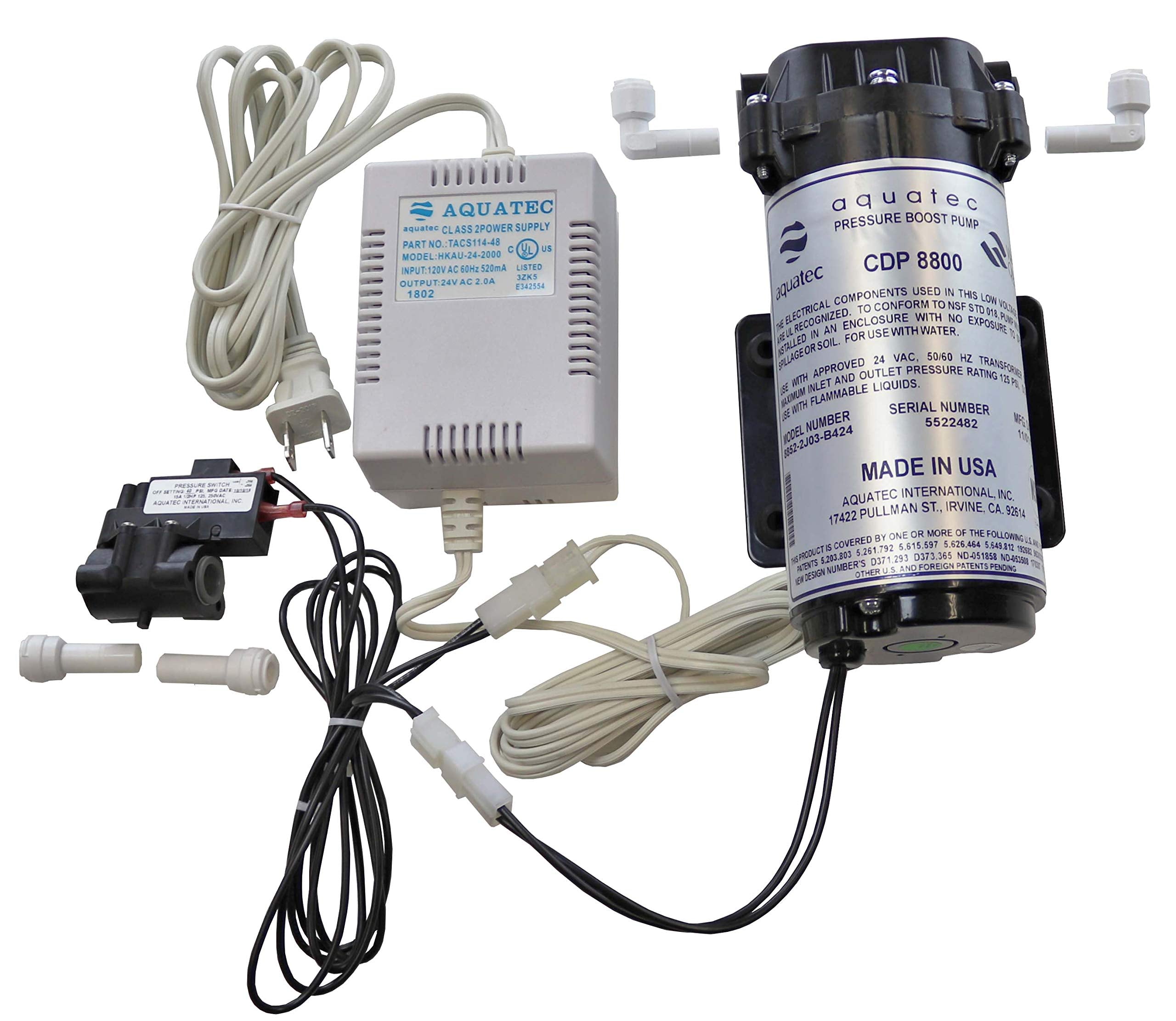 Aquatec 8800 booster pump kit with sturdy base plate for RO systems