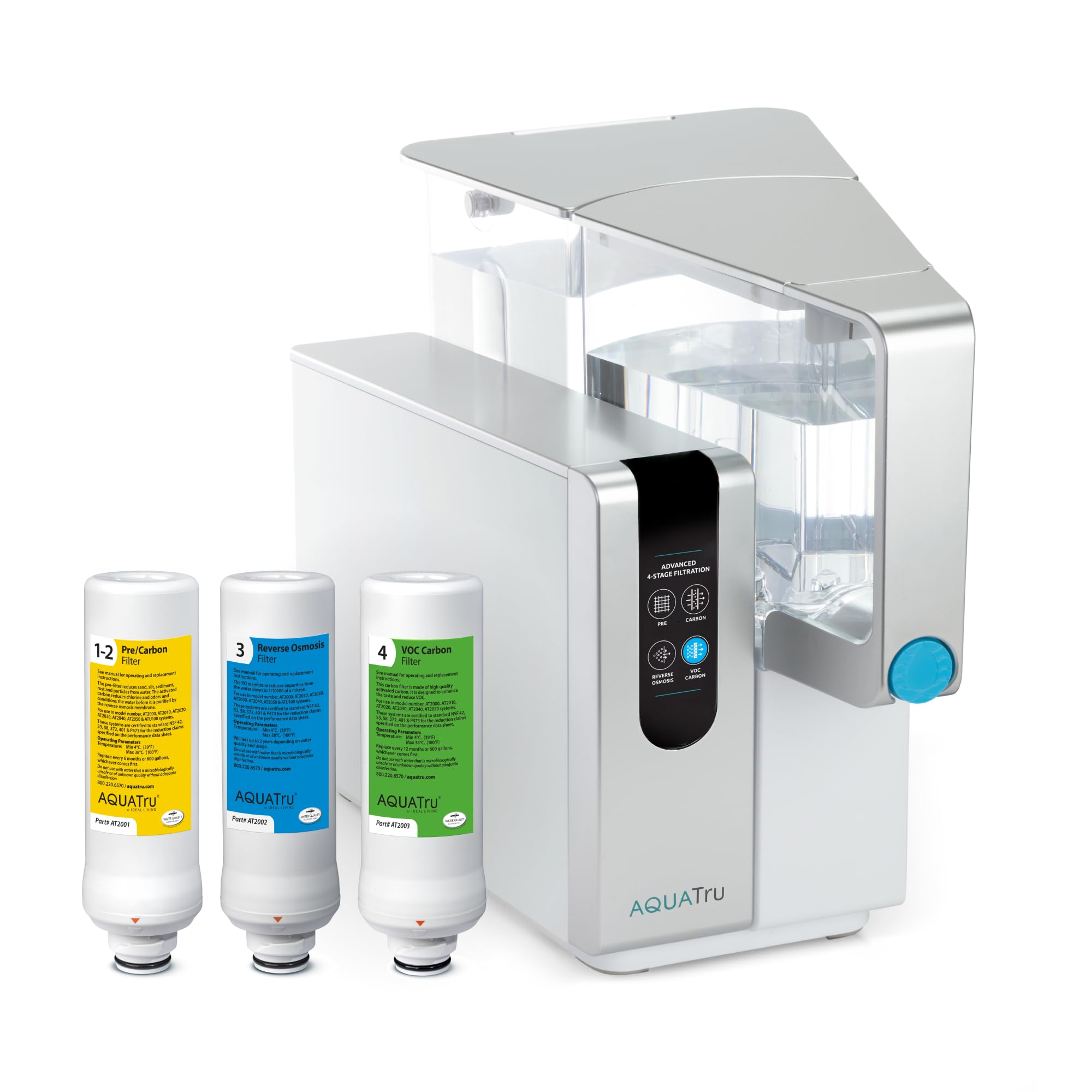 AquaTru Classic countertop purifier on a kitchen counter for convenient clean water.