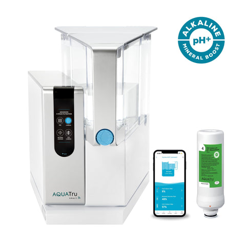 AquaTru alkaline mineral boost cartridge adds calcium and magnesium for smoother taste.