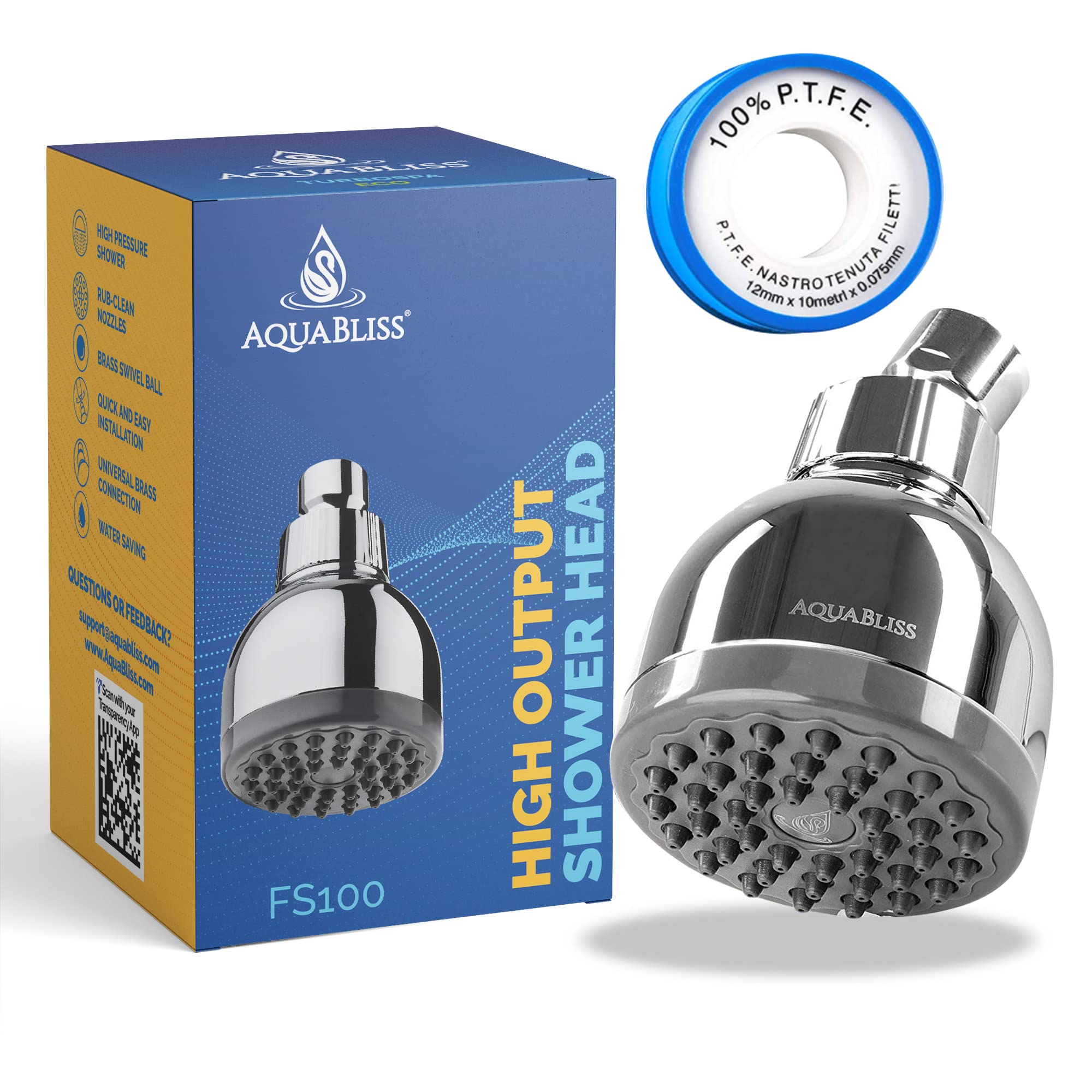 AquaBliss TurboSpa 42-nozzle head delivering full-body coverage for spa-like showers.