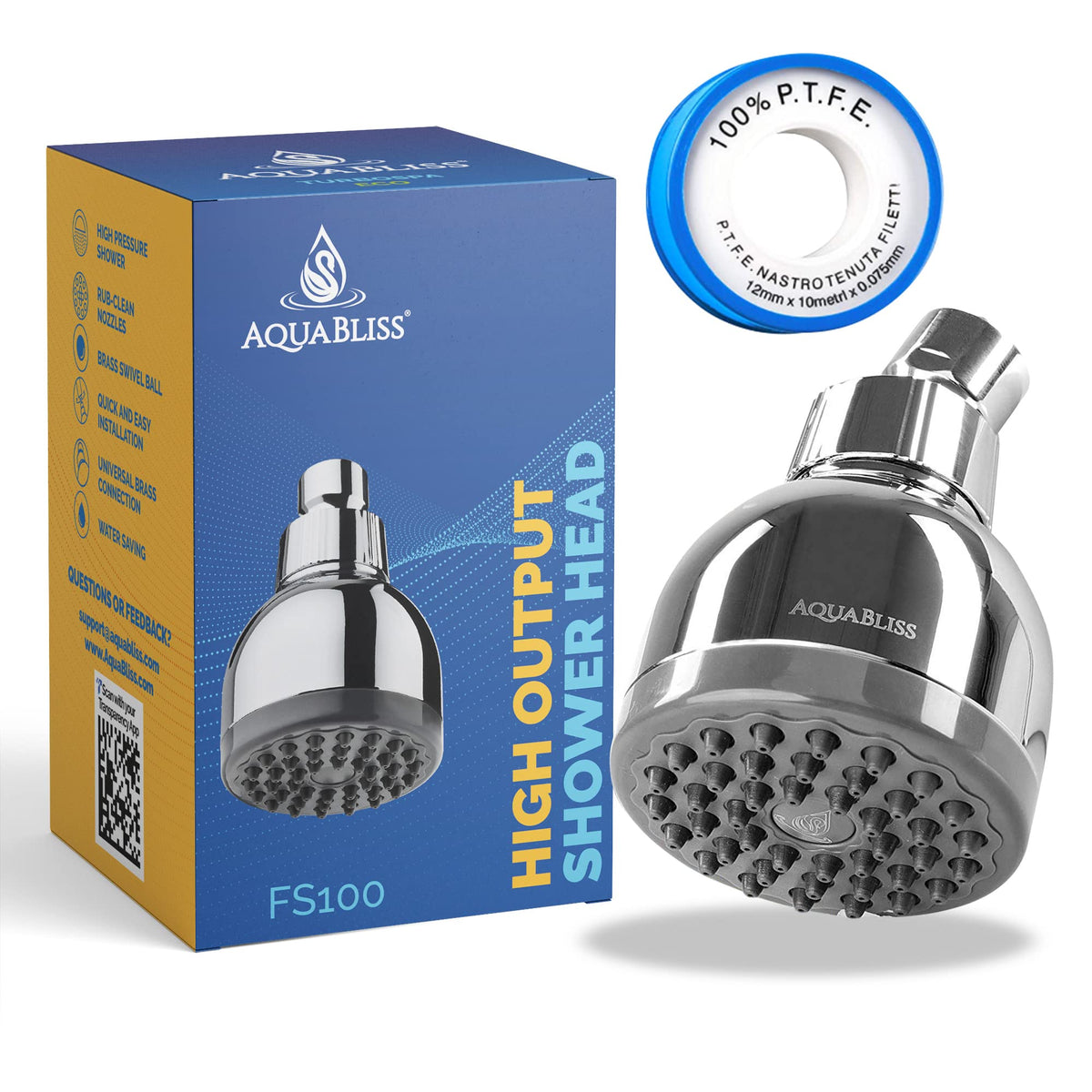 AquaBliss TurboSpa 42-nozzle head delivering full-body coverage for spa-like showers.