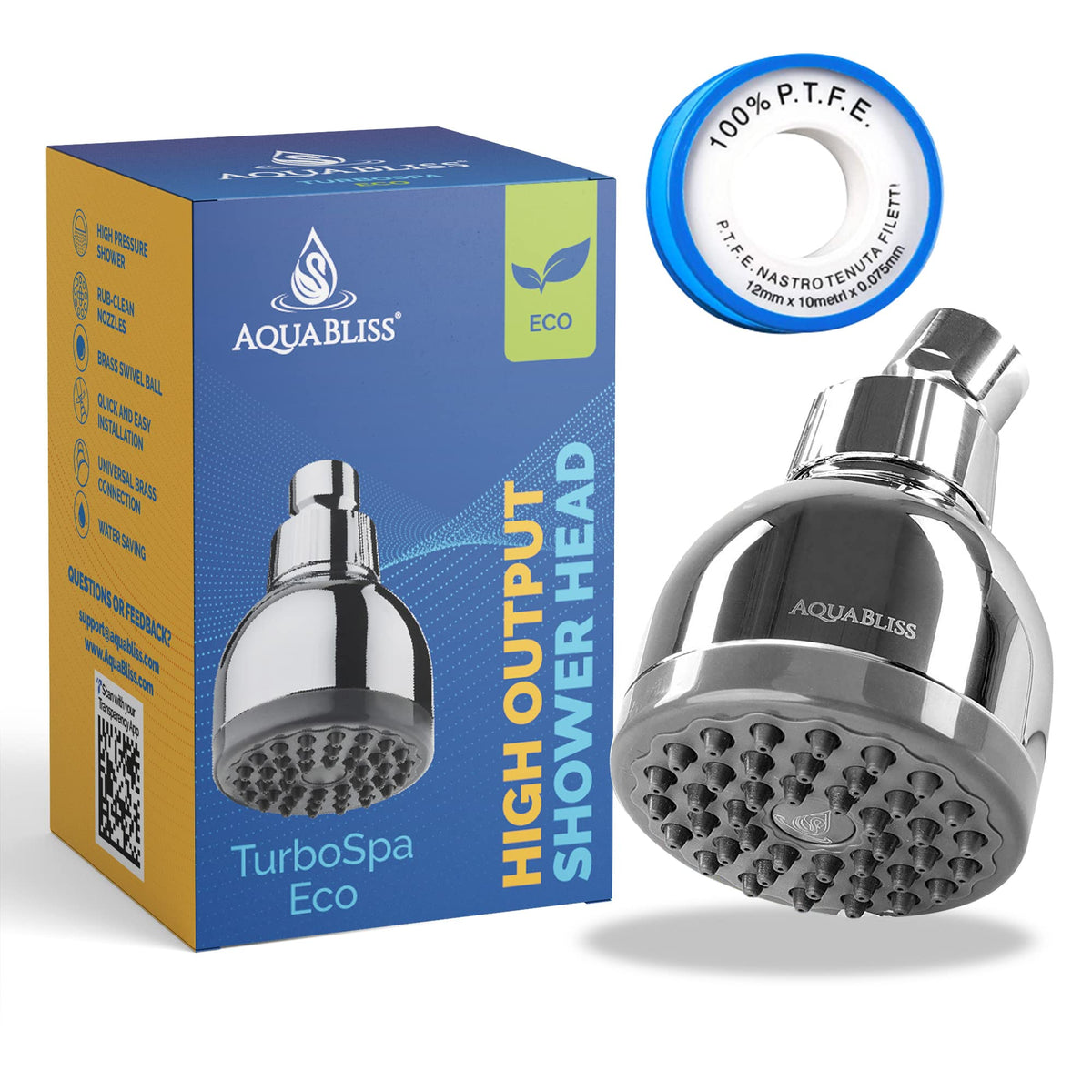 AquaBliss TurboSpa Eco high-pressure showerhead delivering powerful spa-like spray