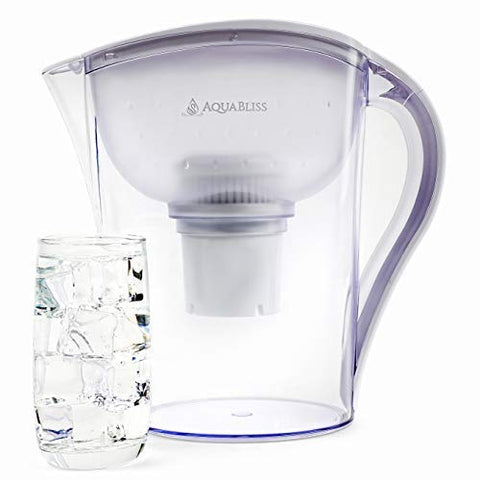 AquaBliss XL kitchen setup with pitcher ready to drink.