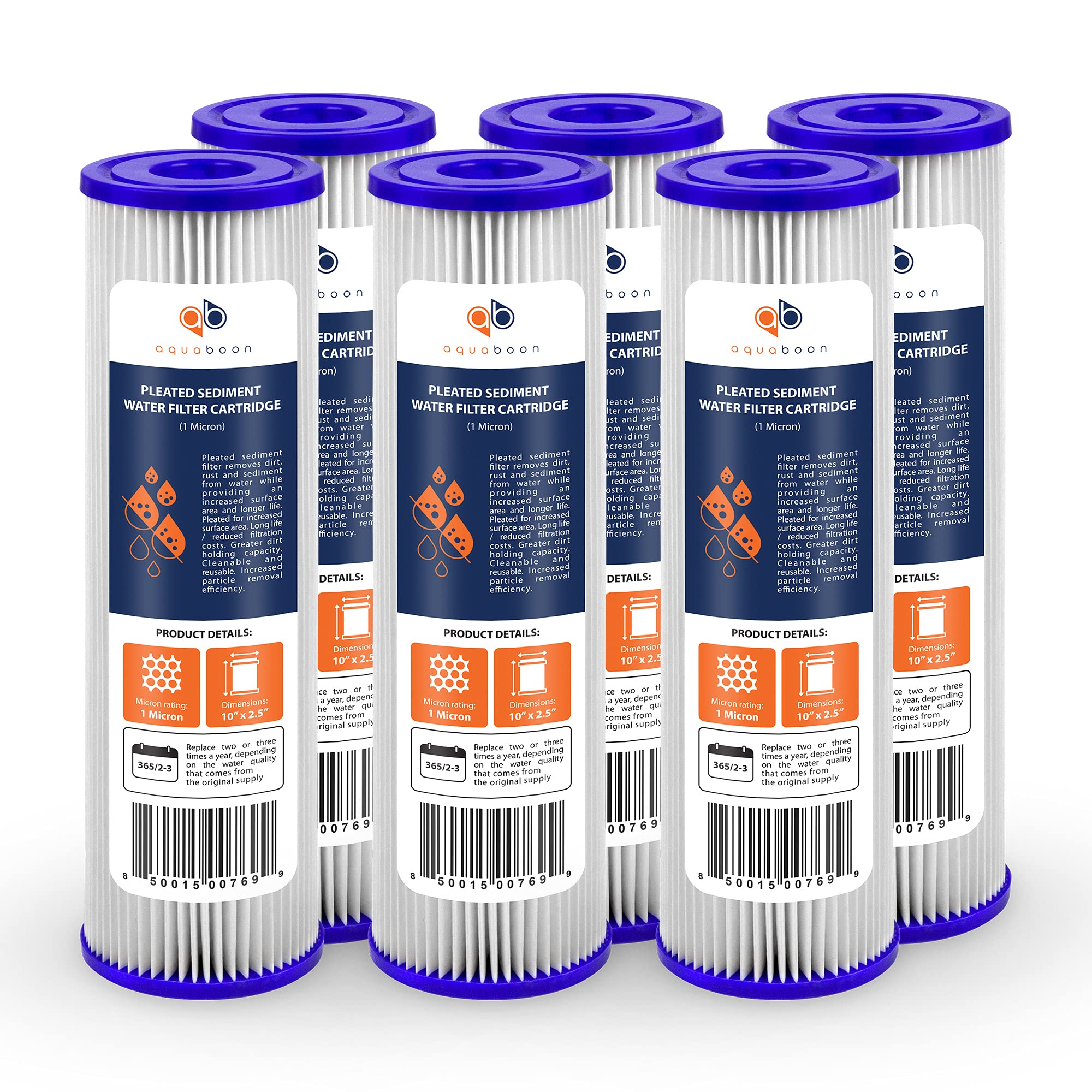 Aquaboon 1 micron pleated filter front view for 10x2.5 housing, compact sediment removal