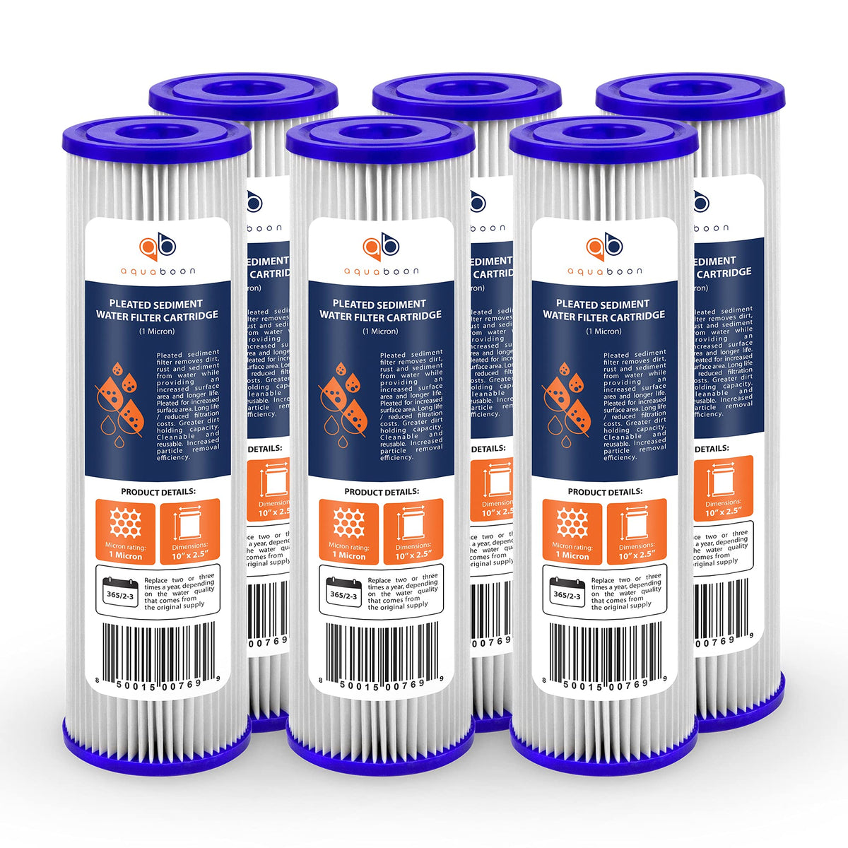 Aquaboon 1 micron pleated filter front view for 10x2.5 housing, compact sediment removal