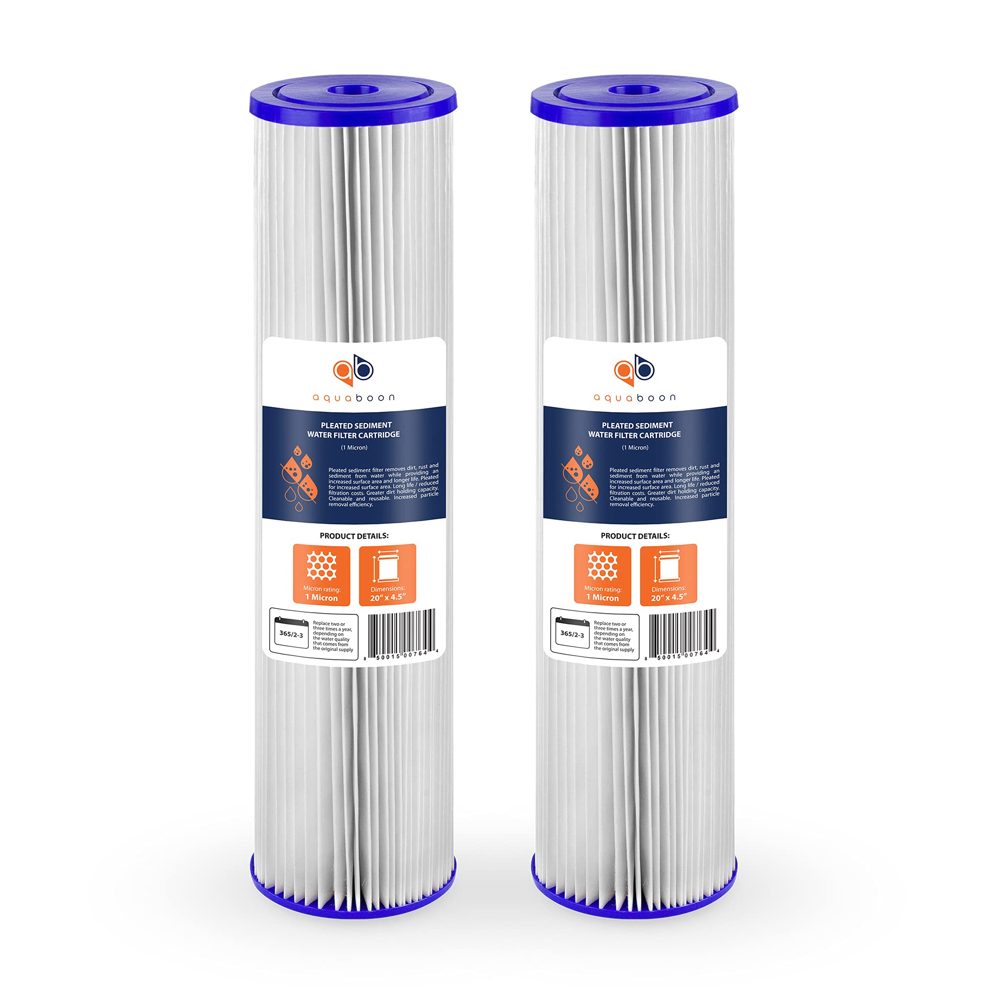 Aquaboon 1-micron pleated filter assembly captures fine particles to protect home water.