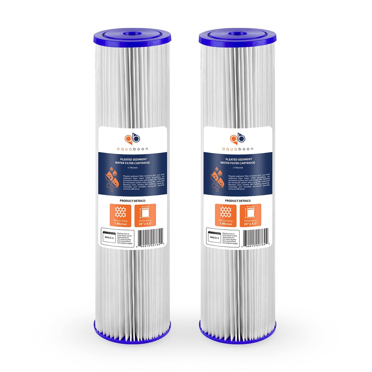 Aquaboon 1-micron pleated filter assembly captures fine particles to protect home water.