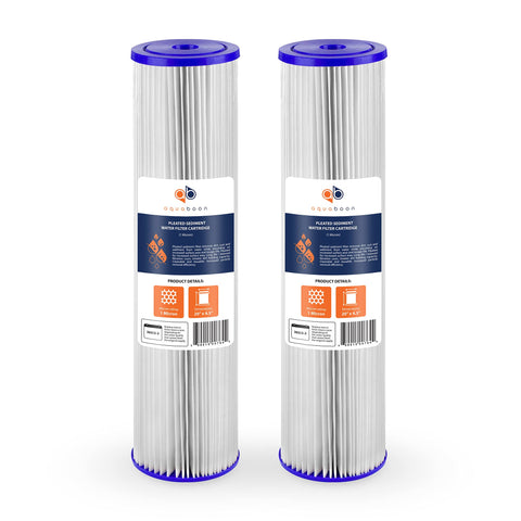 Aquaboon 1-micron pleated filter assembly captures fine particles to protect home water.