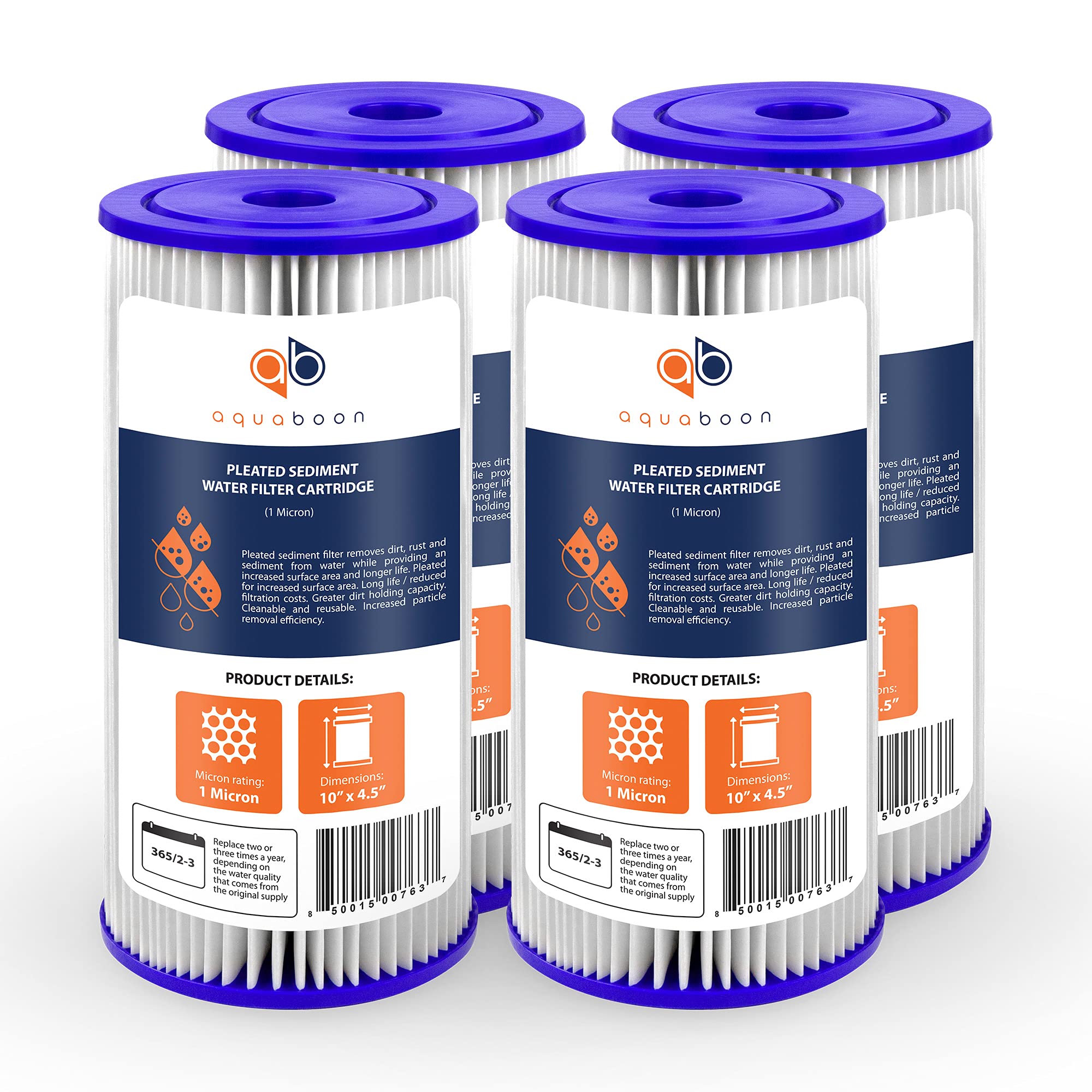 Aquaboon 1 micron pleated filter cartridge removes sediment for clearer kitchen water.