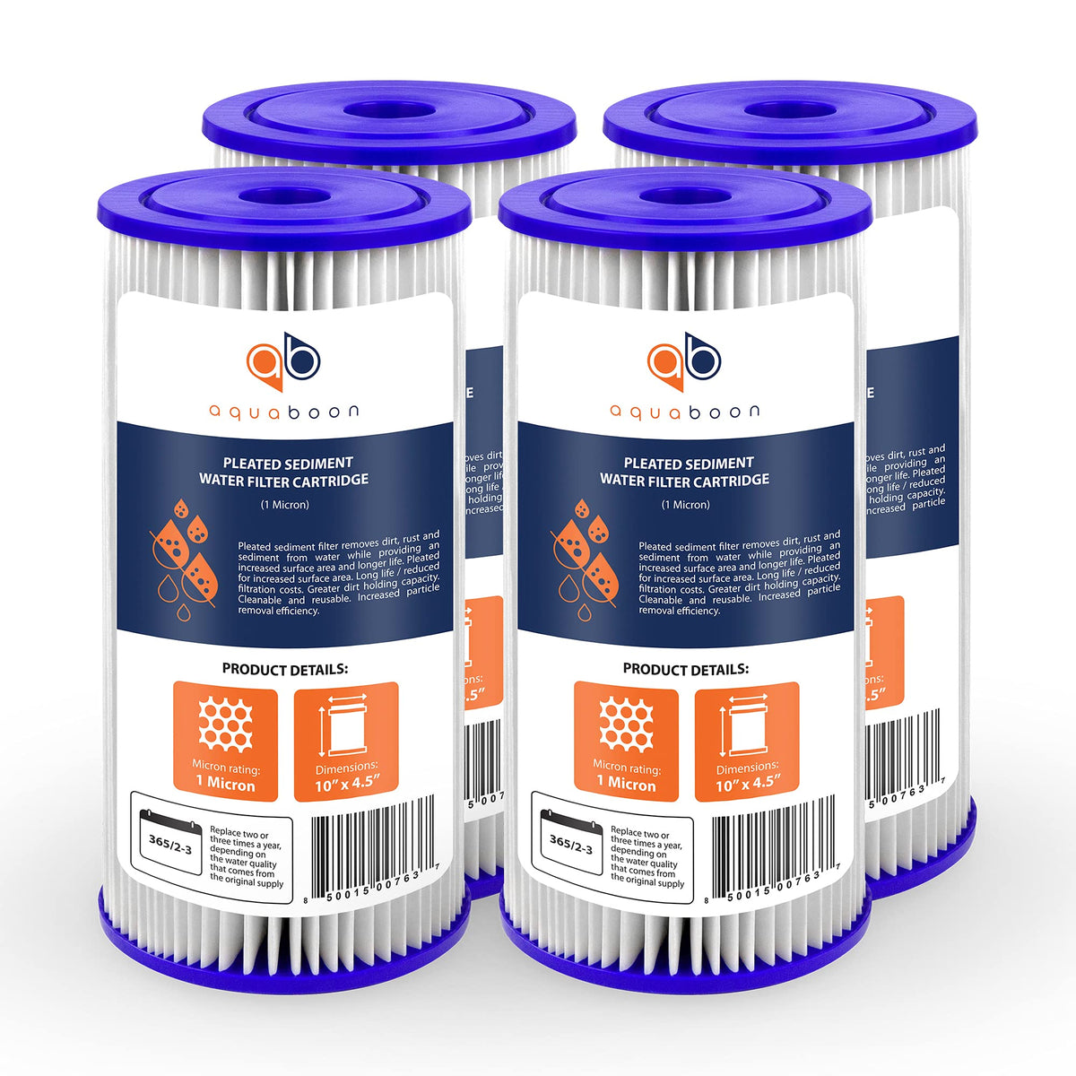 Aquaboon 1 micron pleated filter cartridge removes sediment for clearer kitchen water.