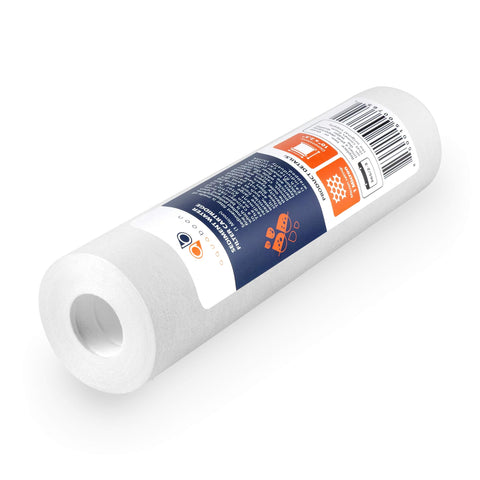 Aquaboon sediment filter maintains steady flow in 10-inch housings.