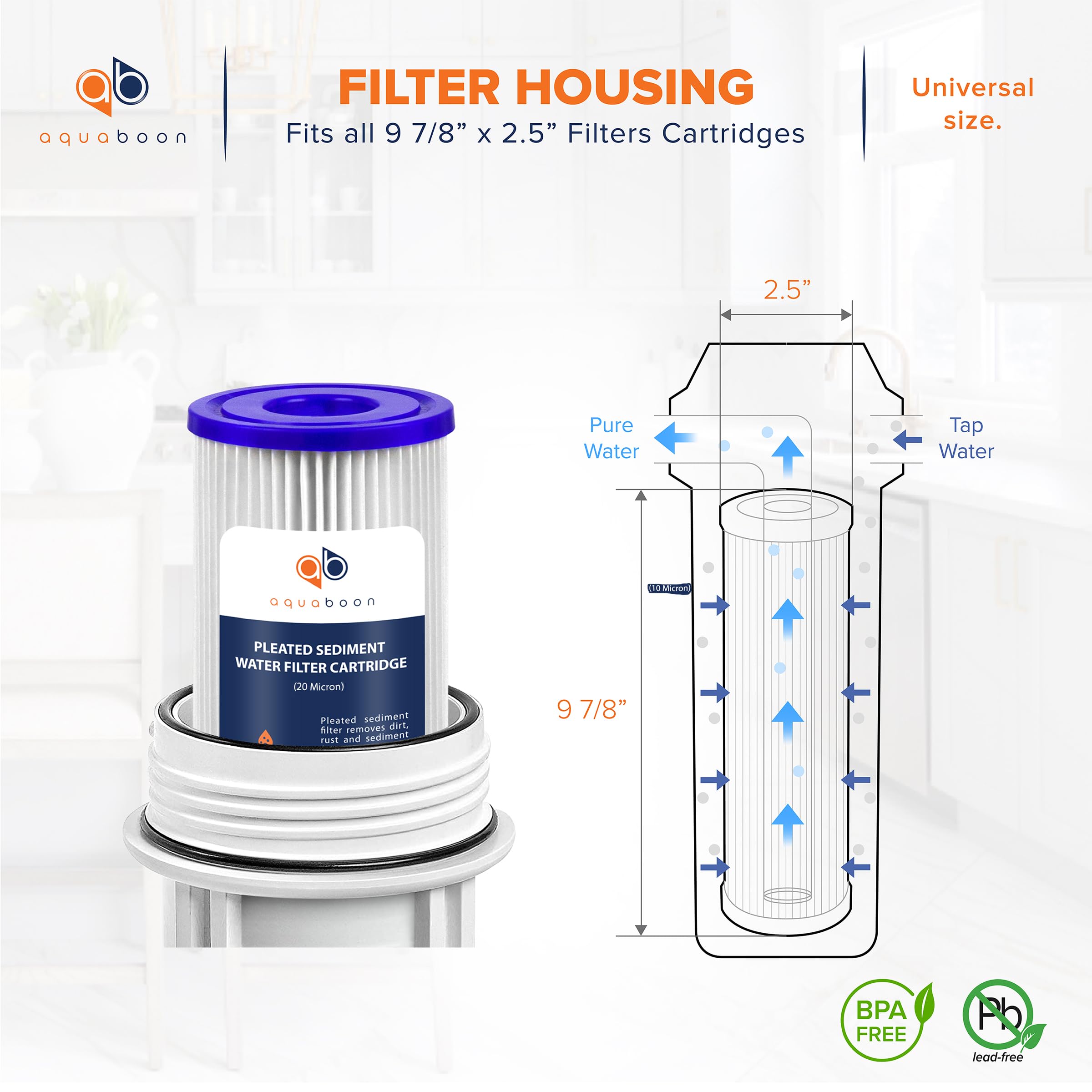 Aquaboon 10x2.5 inch housing ready sediment filter installed for universal fit