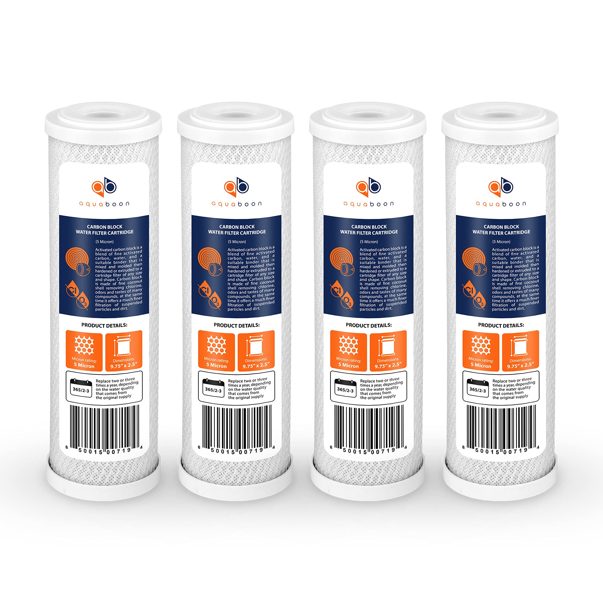 Aquaboon 5-micron carbon-block filter close-up improves taste by reducing chlorine.