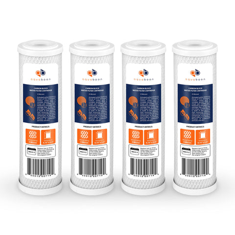 Aquaboon 5-micron carbon-block filter close-up improves taste by reducing chlorine.
