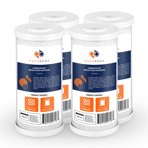 Aquaboon 5 micron 10x4.5 carbon block filter cartridge delivers cleaner-tasting water.