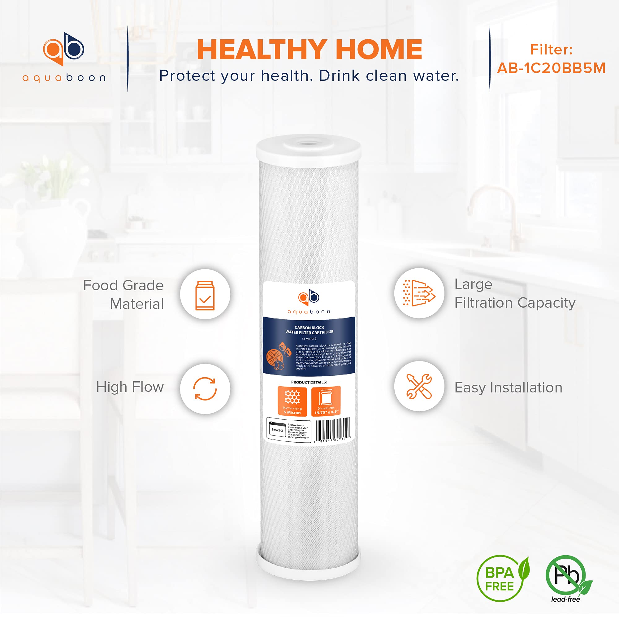 Aquaboon carbon filter for chlorine removal in drinking water and cooking