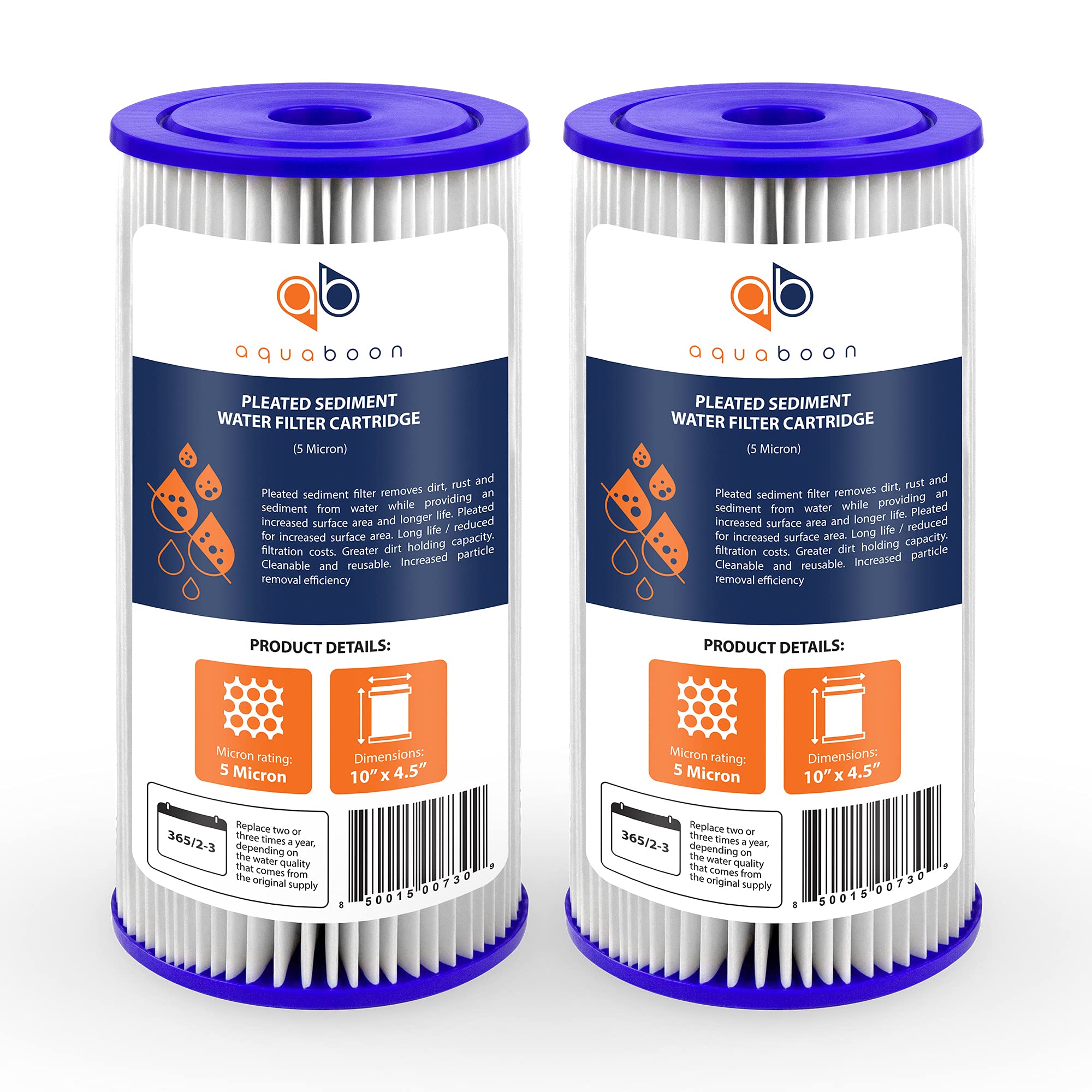 Aquaboon 5-micron pleated sediment filter in 10x4.5 housing reduces rust and sediment