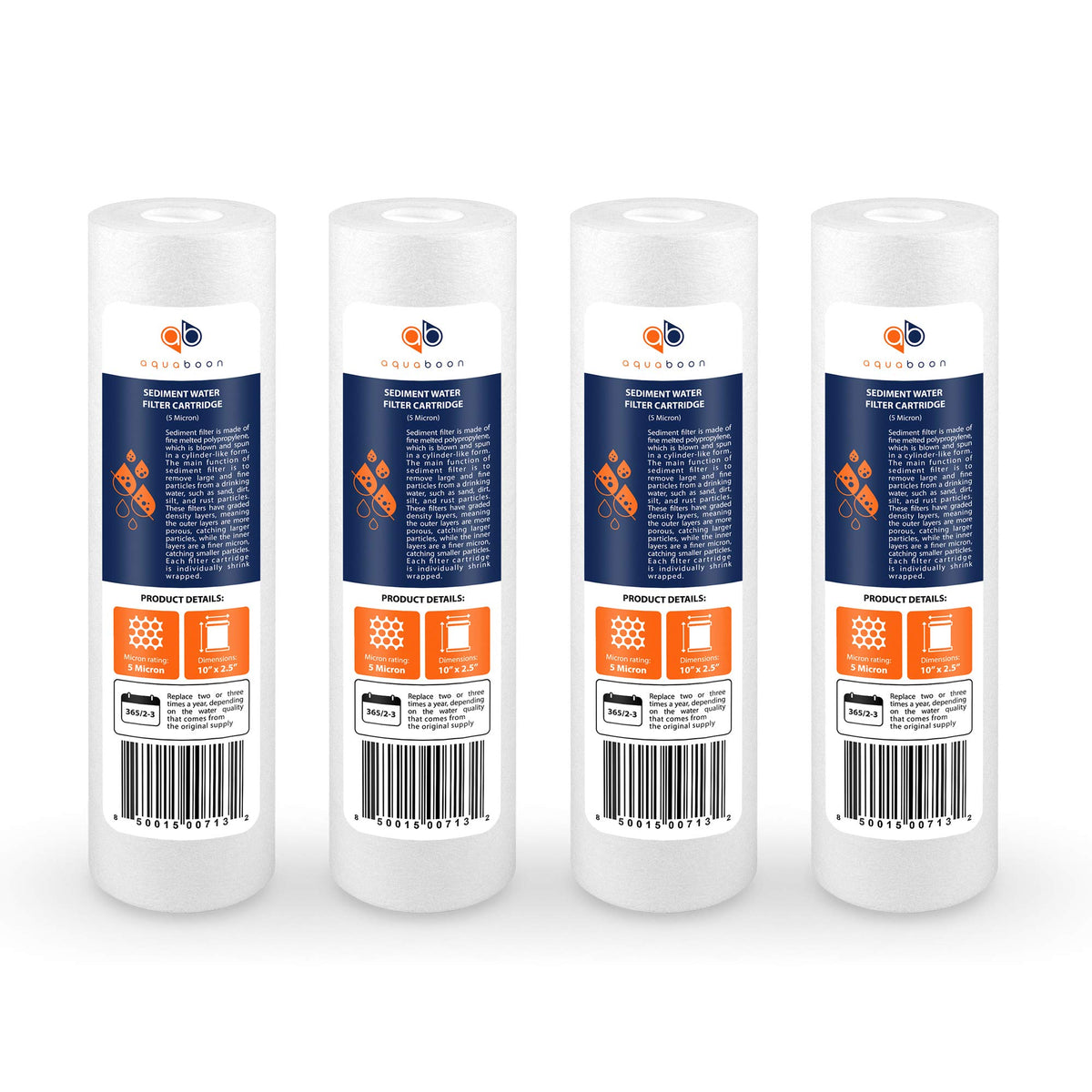 Aquaboon 5 micron sediment filter front view improves water clarity for whole-house systems.